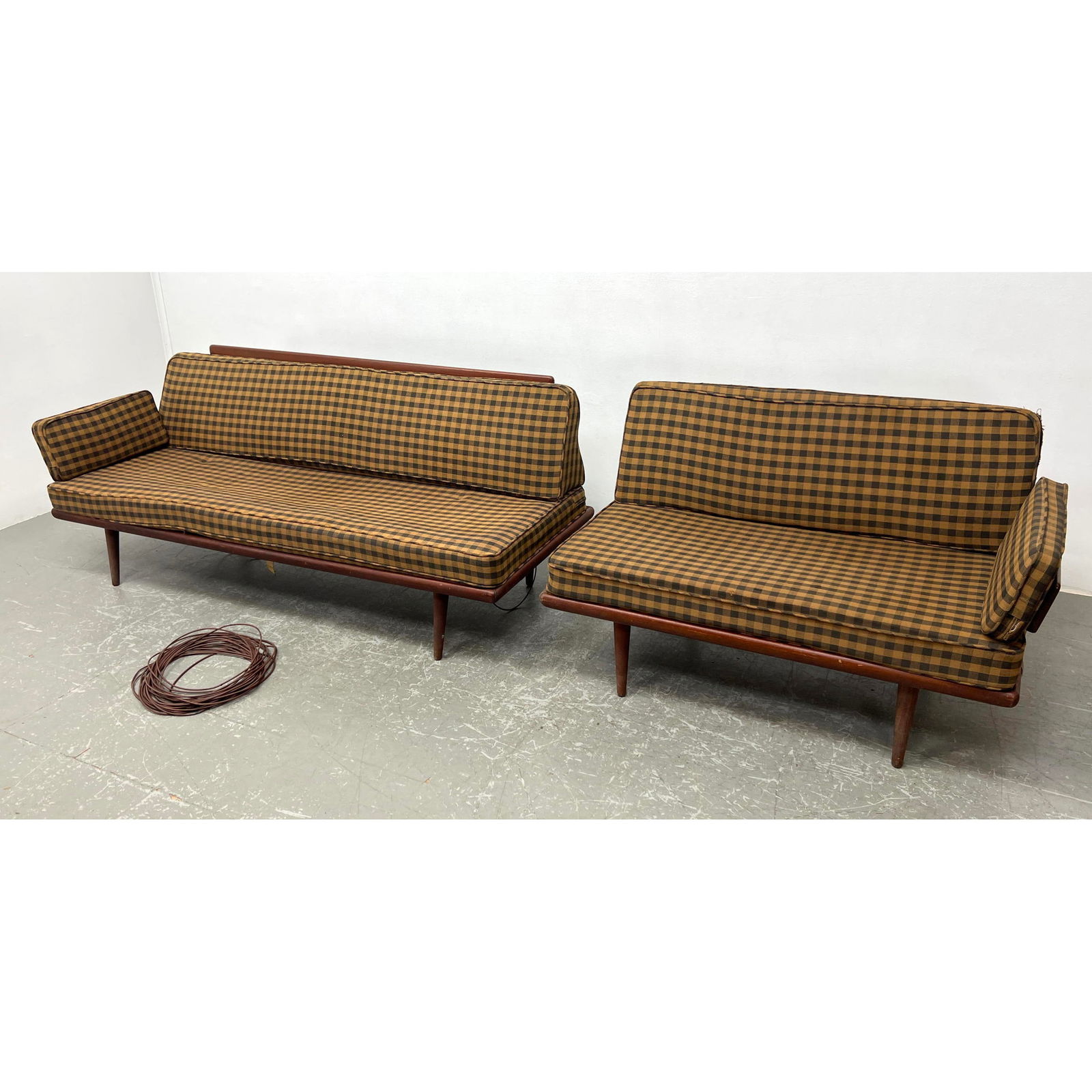 2pc Peter Hvidt  Minerva sofa settee Couch ensemble.  Warping to frame. Needs restoration. (1 of 18)