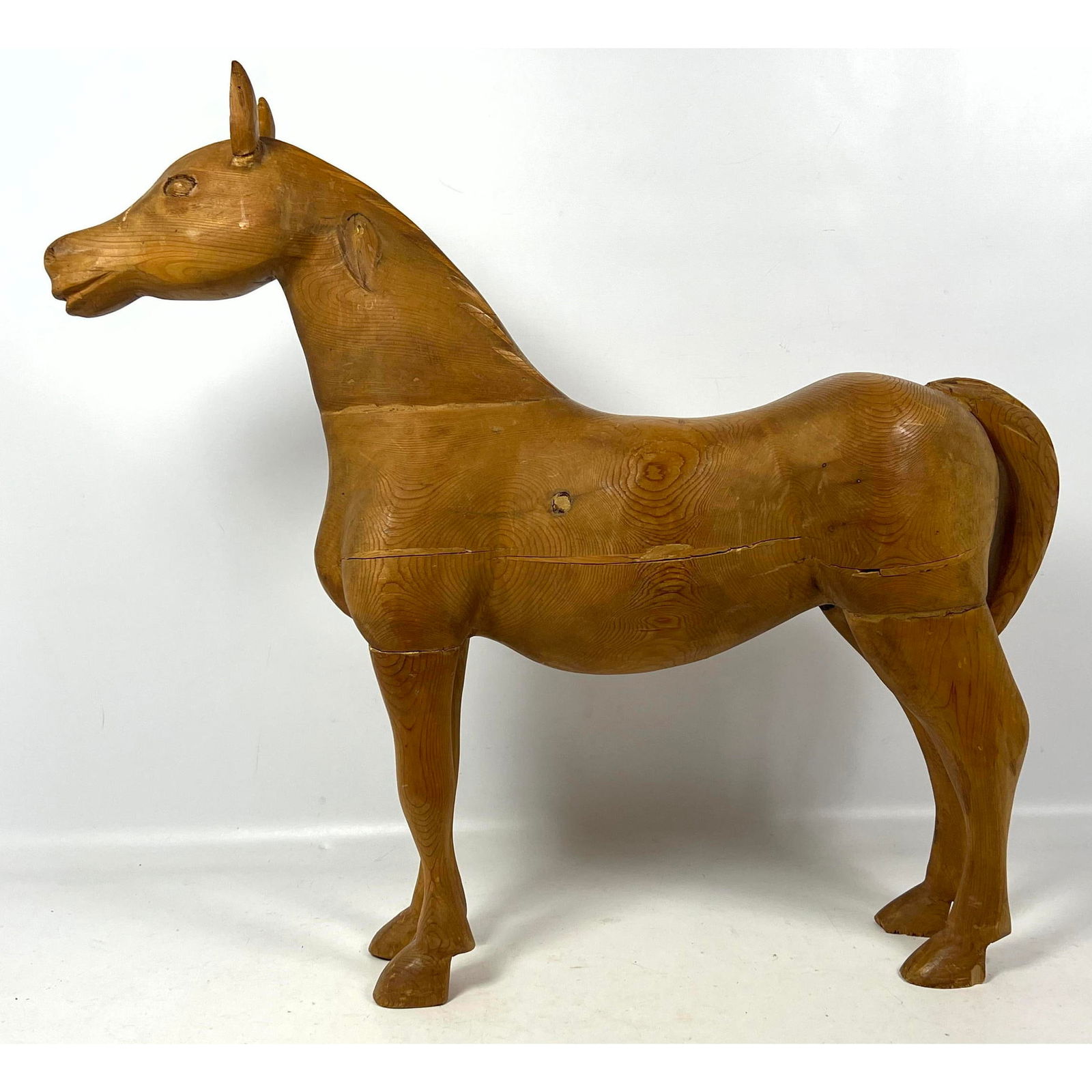 Vintage folk art wooden horse.: Vintage folk art wooden horse. Dimensions: Height: 24 inches, Width: 28 inches, Depth: 7 inches. --- - - We offer curbside delivery to NYC, Manhattan, Close Brooklyn, Hoboken about a week after the au