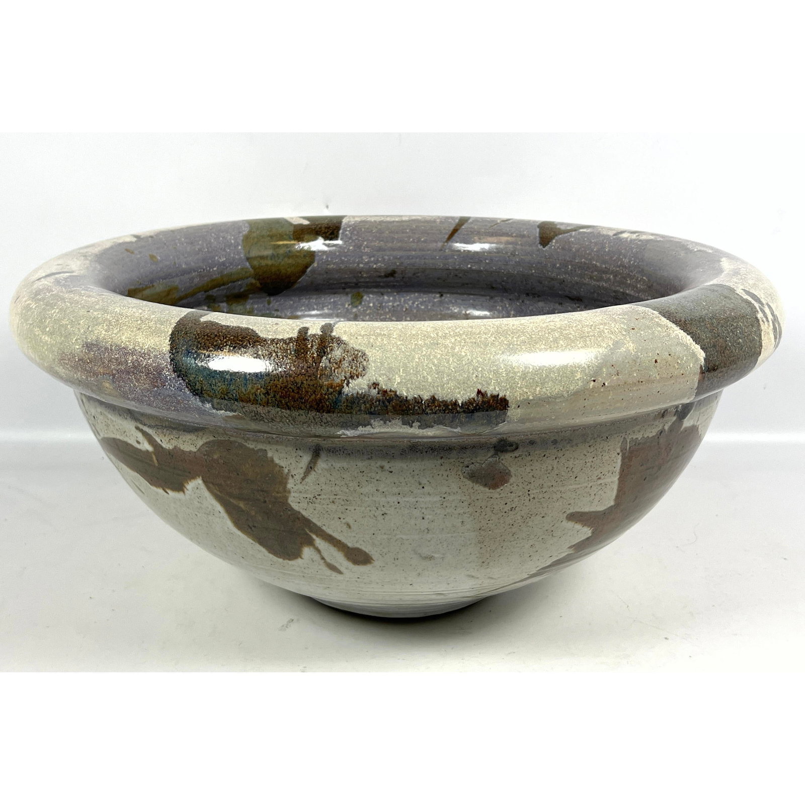 Extra Large Art Pottery Bowl with Thick Rim. Signed. (1 of 8)