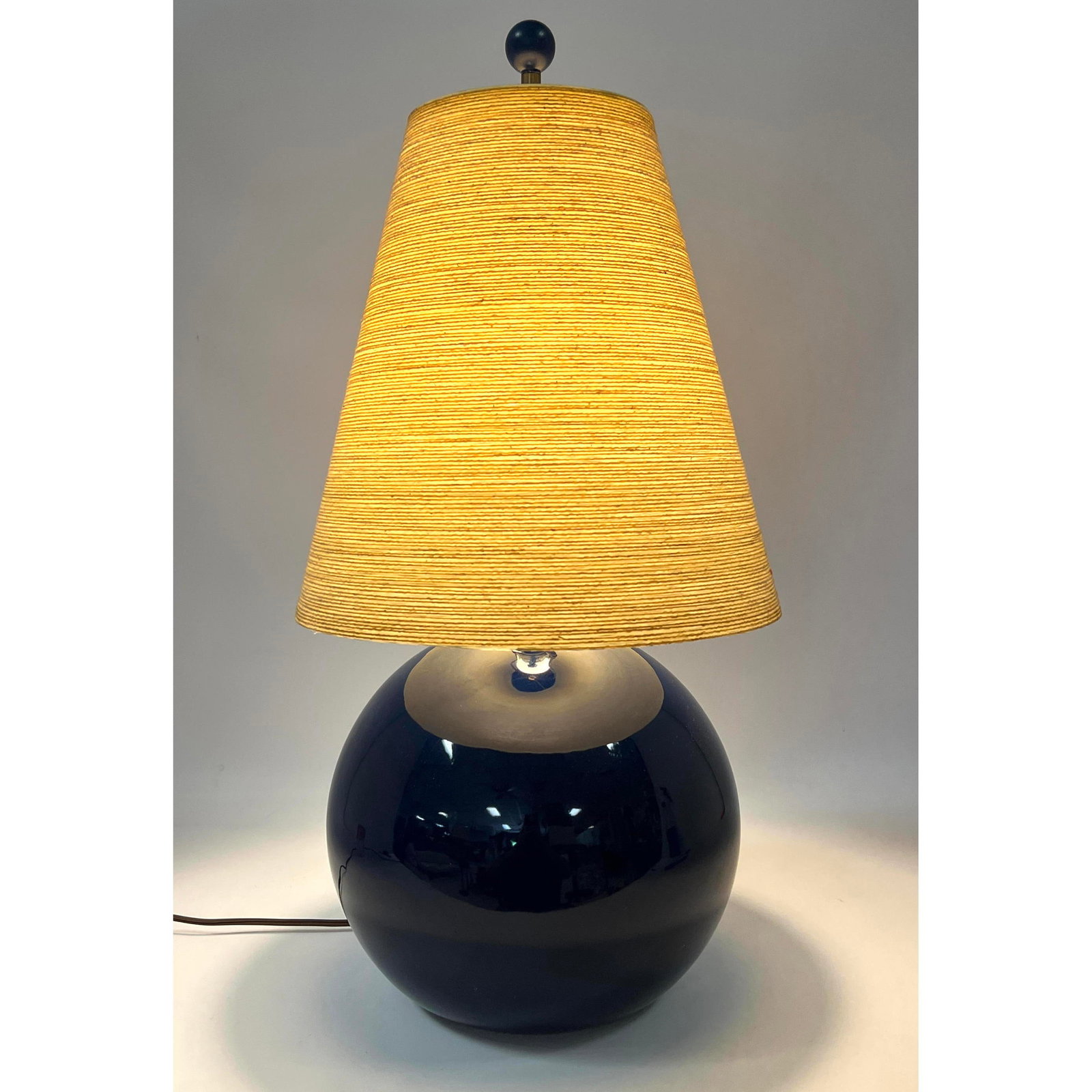 Lotte and Gunnar Bostlund Glazed Ceramic Danish Modern Lamp. Original shade. (1 of 13)