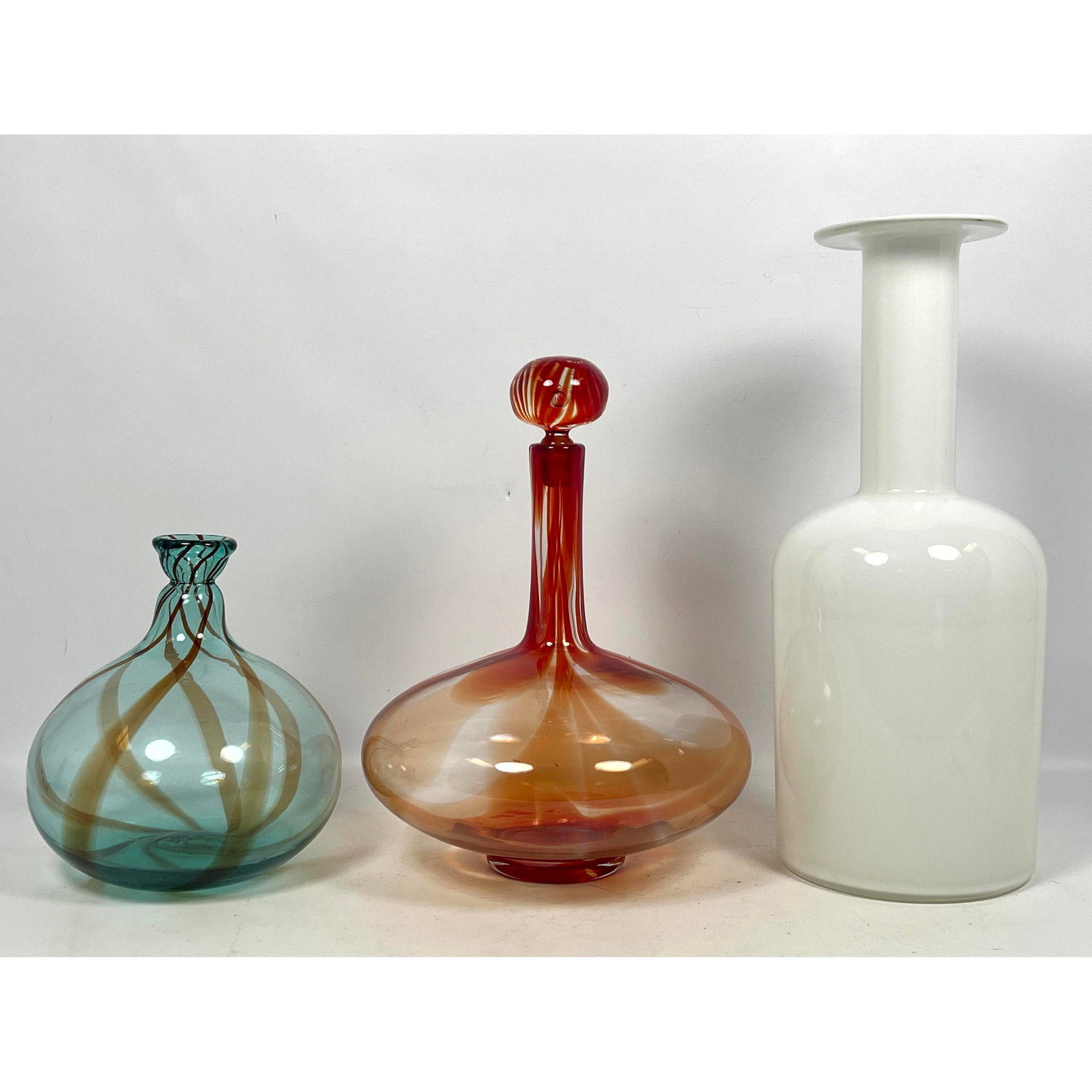 3pcs Art Glass. Blenko Glass Charisma Decanter Stoppered Bottle and Vase. Otto Brauer Holmegaard Gul (1 of 15)
