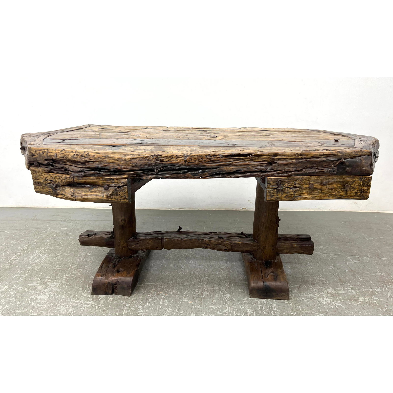 Brutalist Custom Pirates Desk. Studio Made Desk. Exposed heavy Nail details. Rustic. Rough Hewn wood (1 of 10)