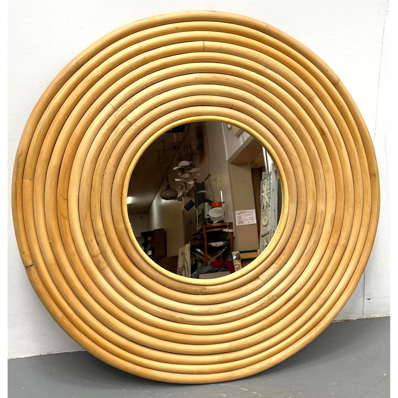 Round Banded Wide Rattan Mirror. (1 of 6)