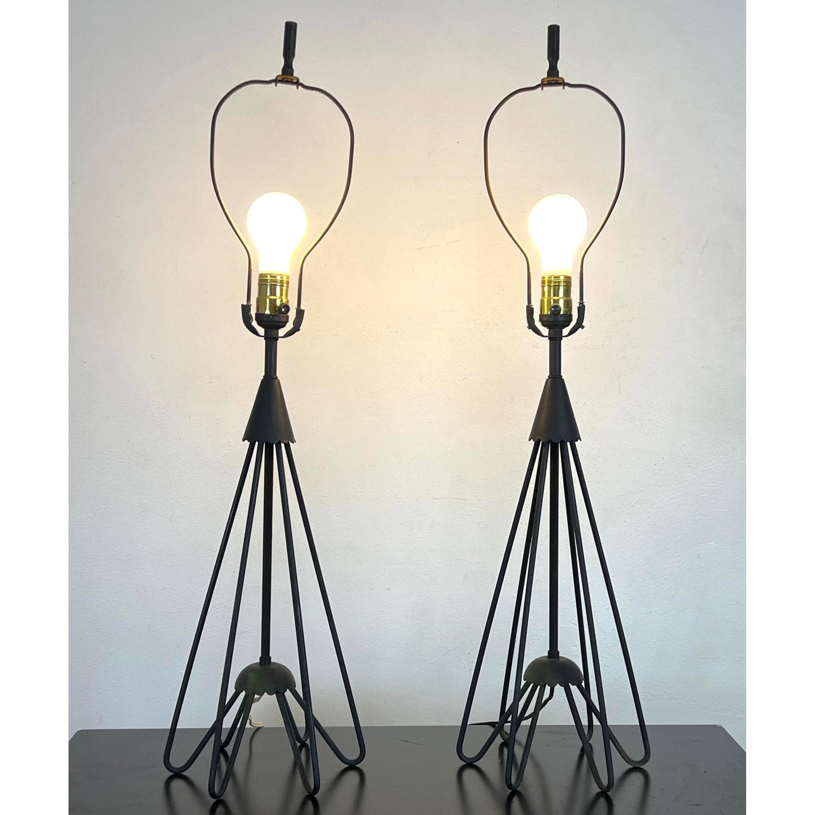Pair Weinberg style hairpin lamps. Vintage. Unsigned. (1 of 12)