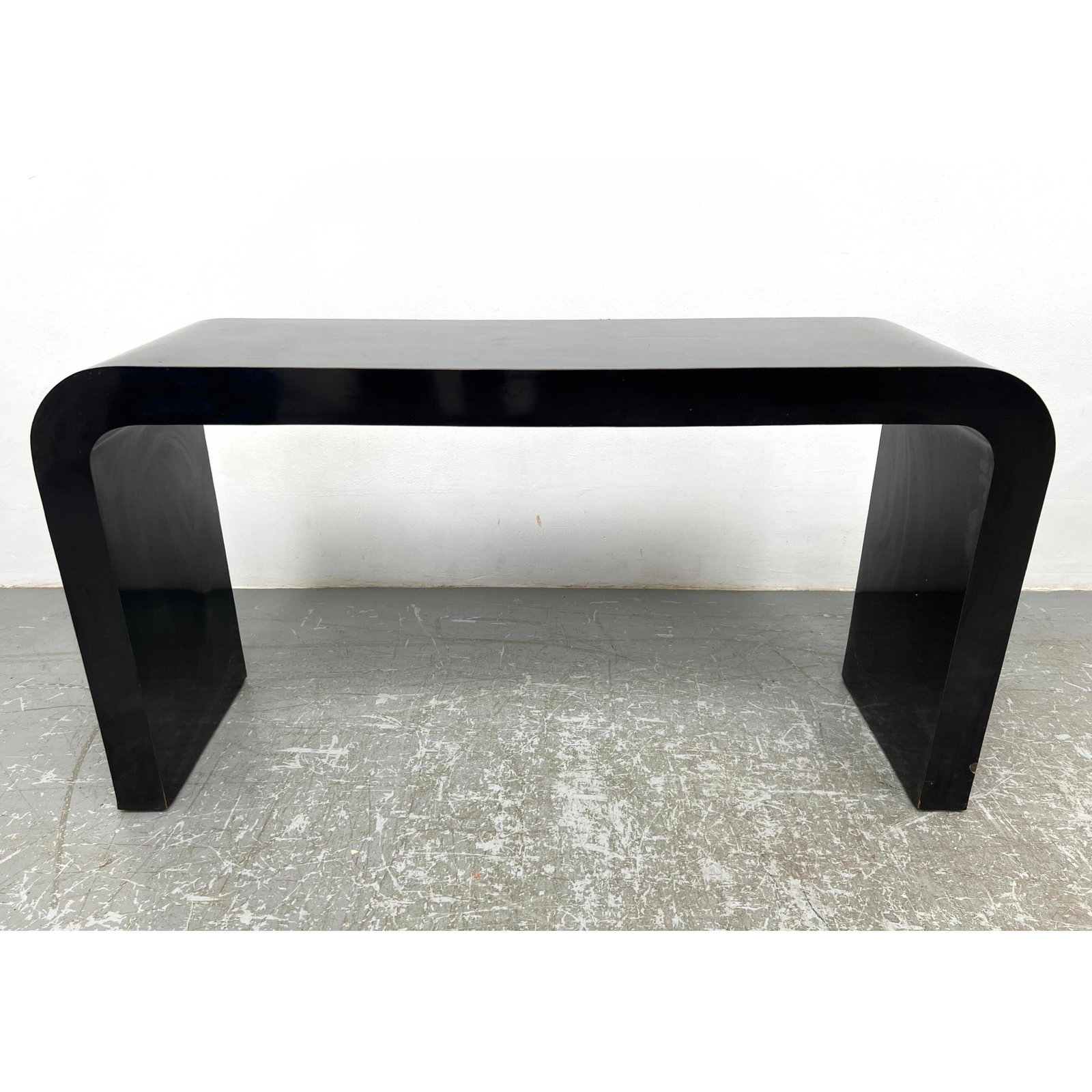 Waterfall Side Black Laminate Sofa Console Table. (1 of 6)