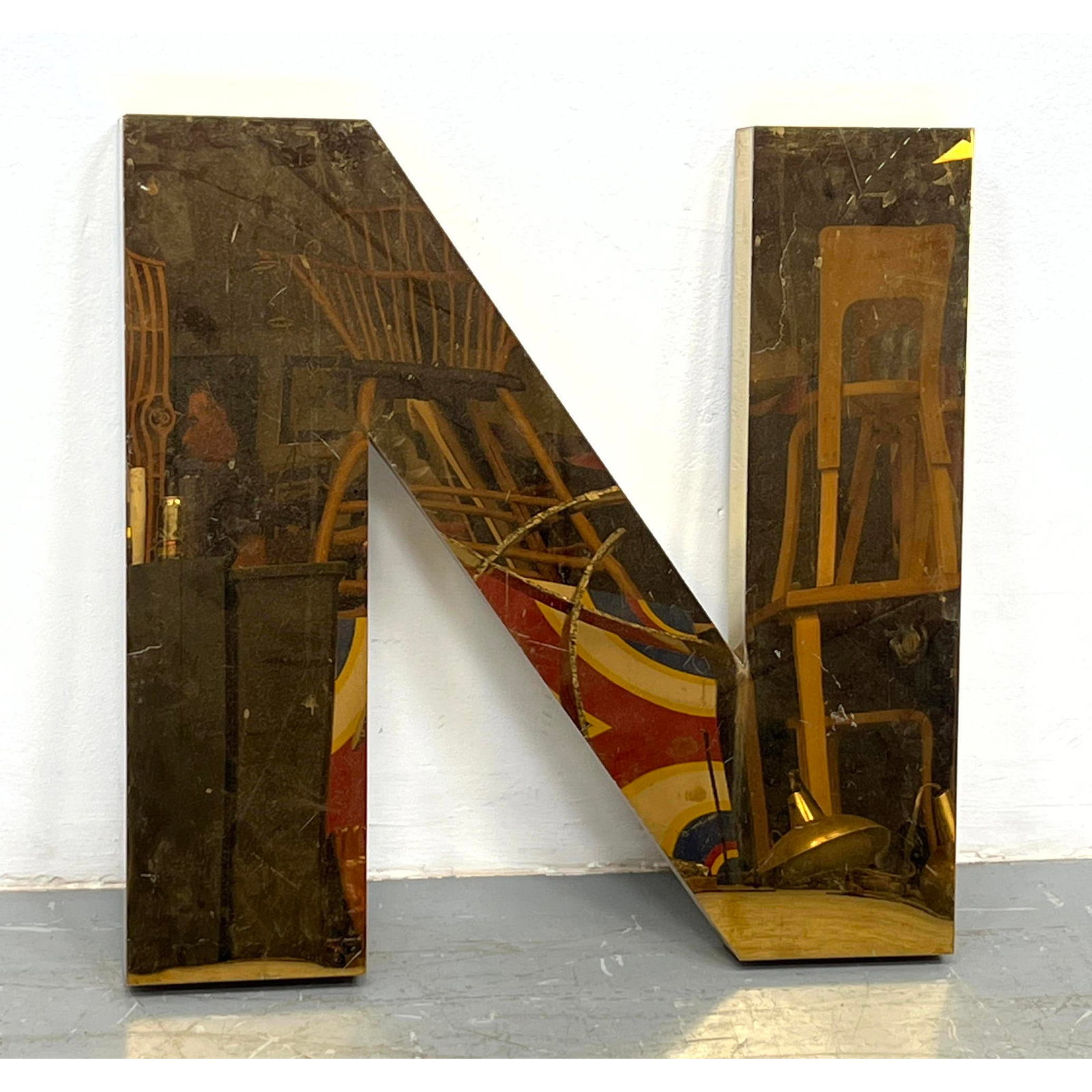 Large vintage brass plated Letter N. (1 of 6)
