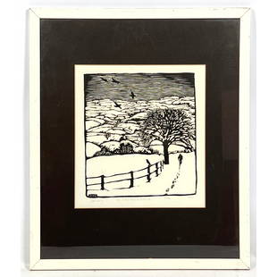 After Wharton Esherick (American 1877-1970) Framed woodcut print (restrike) on paper, Titled "Januar: After Wharton Esherick (American 1877-1970) Framed woodcut print (restrike) on paper, Titled "January" , 1981 . Dimensions: Frame Height: 10.5 inches, Frame Width: 9.5 inches. - Image Size: Image Heig