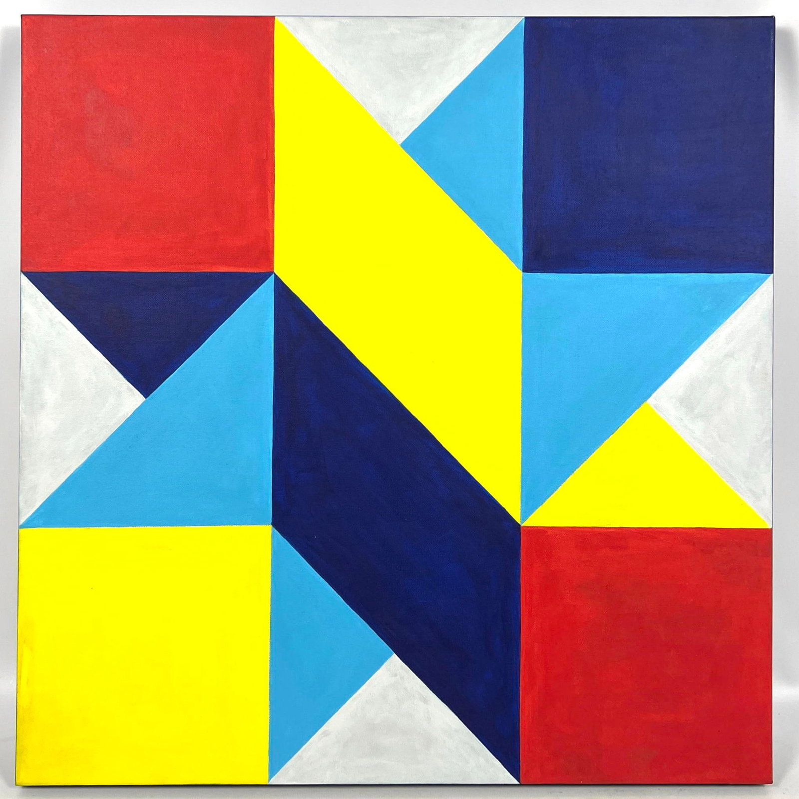 TIM RAY FISHER Signed Op Art Painting. Modernist Quilt Pattern Painting. Signed. (1 of 7)