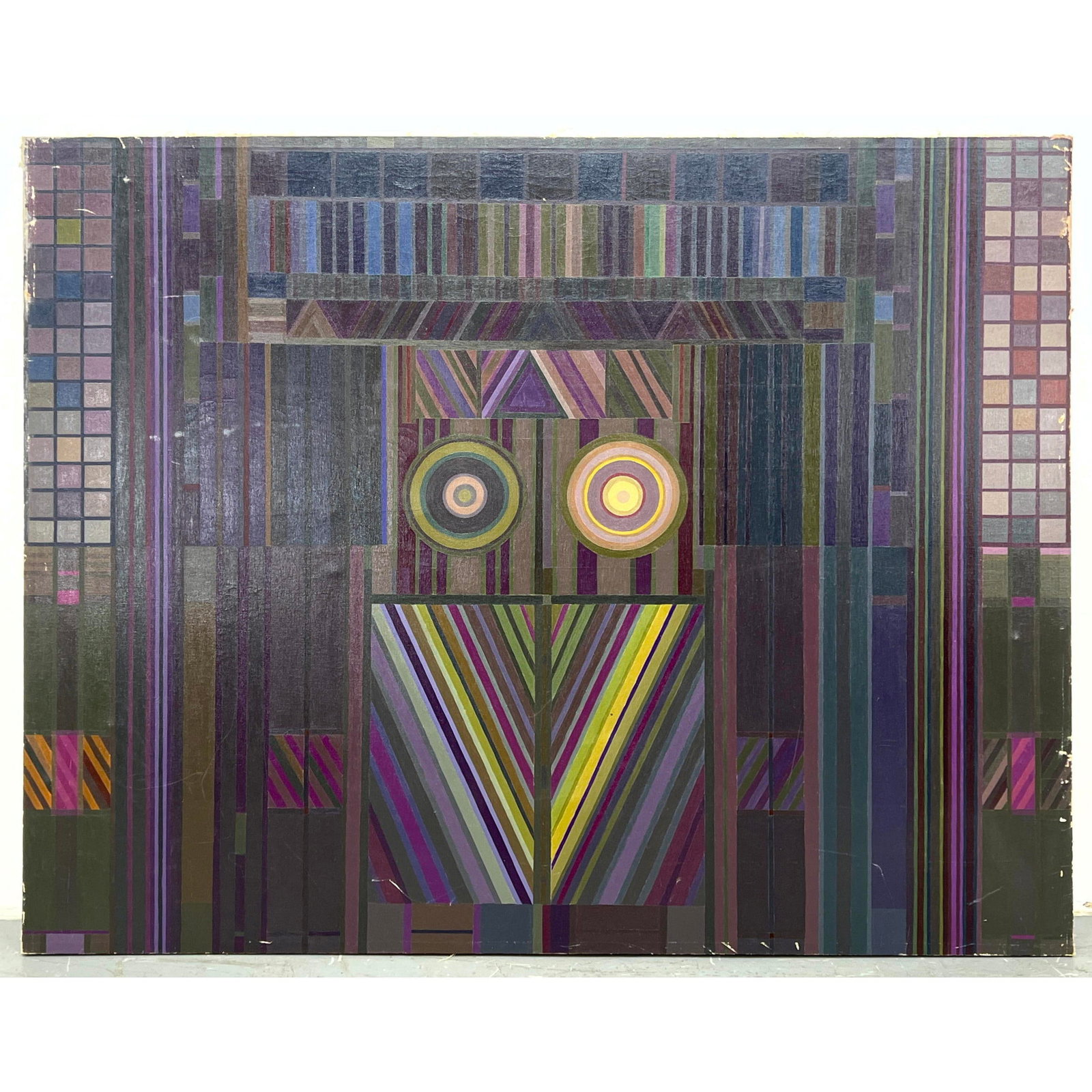 Large ARTHUR GERACE American op art oil Painting on canvas circa 1970. "Series C #3. Exhibition labe (1 of 10)