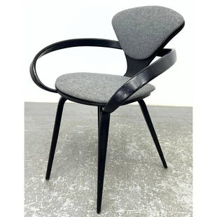 NORMAN CHERNER Ebonized Wood Pretzel Arm Chair. Upholstered seat and back.: NORMAN CHERNER Ebonized Wood Pretzel Arm Chair. Upholstered seat and back. Dimensions: Height: 31 inches, Width: 25 inches, Depth: 23 inches. - Seat Height: 19 inches --- - - We offer curbside deliver