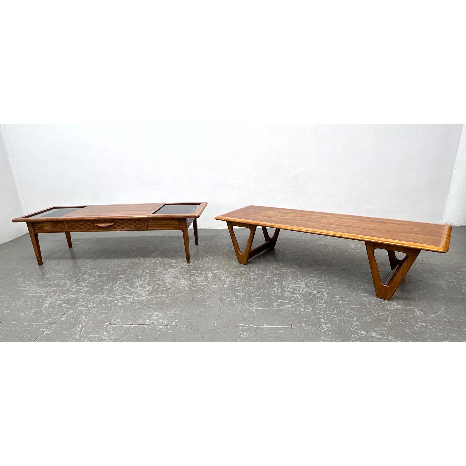2pcs Lane Walnut Coffee Tables. 1 table probably originally has stone inserts. (1 of 15)