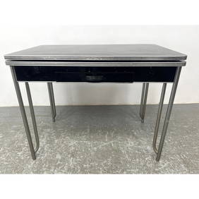 Wolfgang Hoffmann Howell Art Deco Machine Age Extension Leaves Dining Table Tubular Chrome Black Lam (1 of 11)