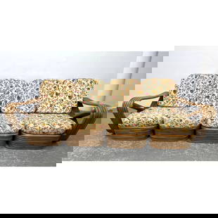 Paul Frankl rattan pretzel sofa. 4 pcs. 5 Band wide rms.: Paul Frankl rattan pretzel sofa. 4 pcs. 5 Band wide rms. Dimensions: Height: 32 inches, Width: 99 inches, Depth: 34 inches. - Seat Height: 14 inches --- - - We offer curbside delivery to NYC, Manhatta