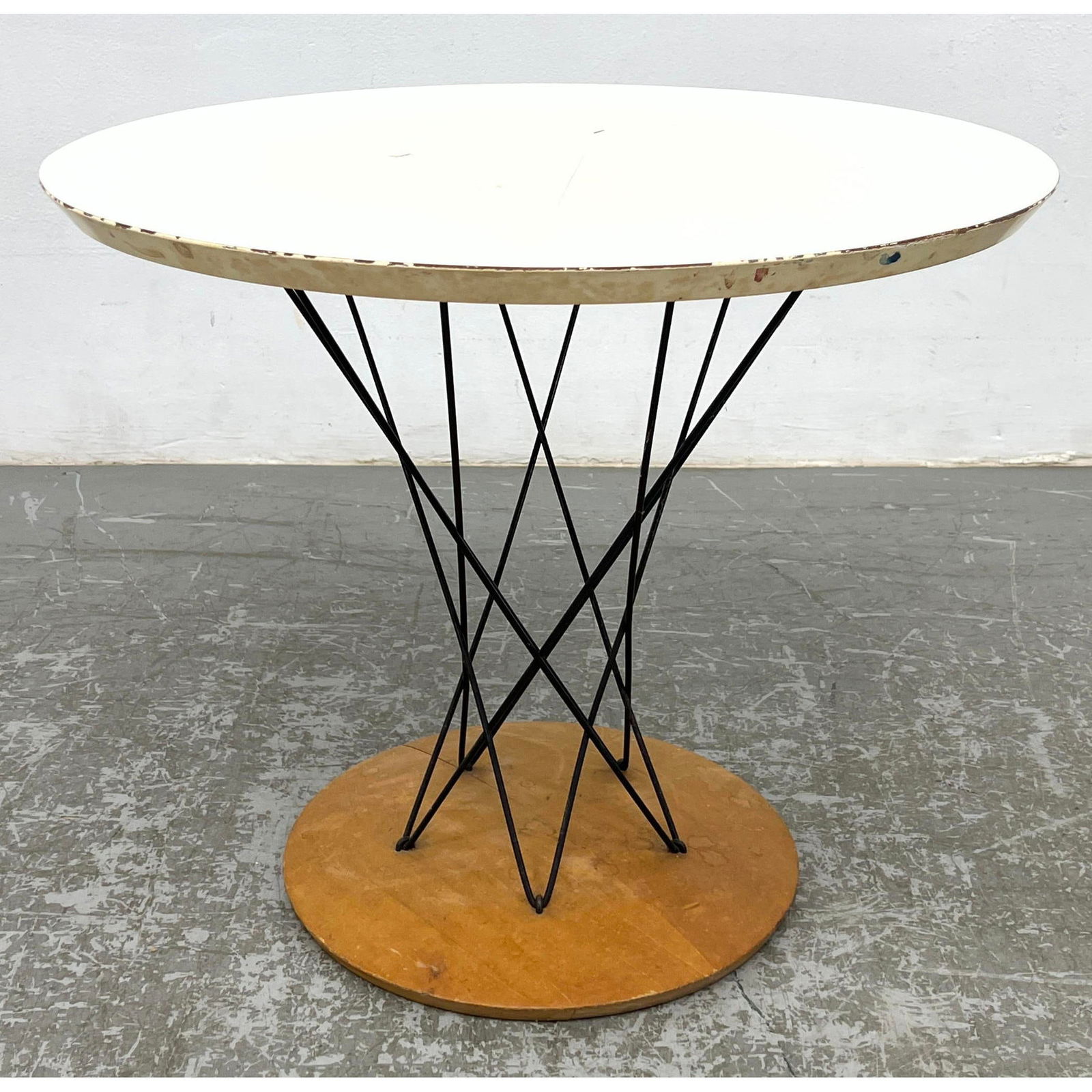 KNOLL Cyclone Side Table by ISAMU NOGUCHI. Corseted  Frame supports White Laminate Round Top. Birch (1 of 10)