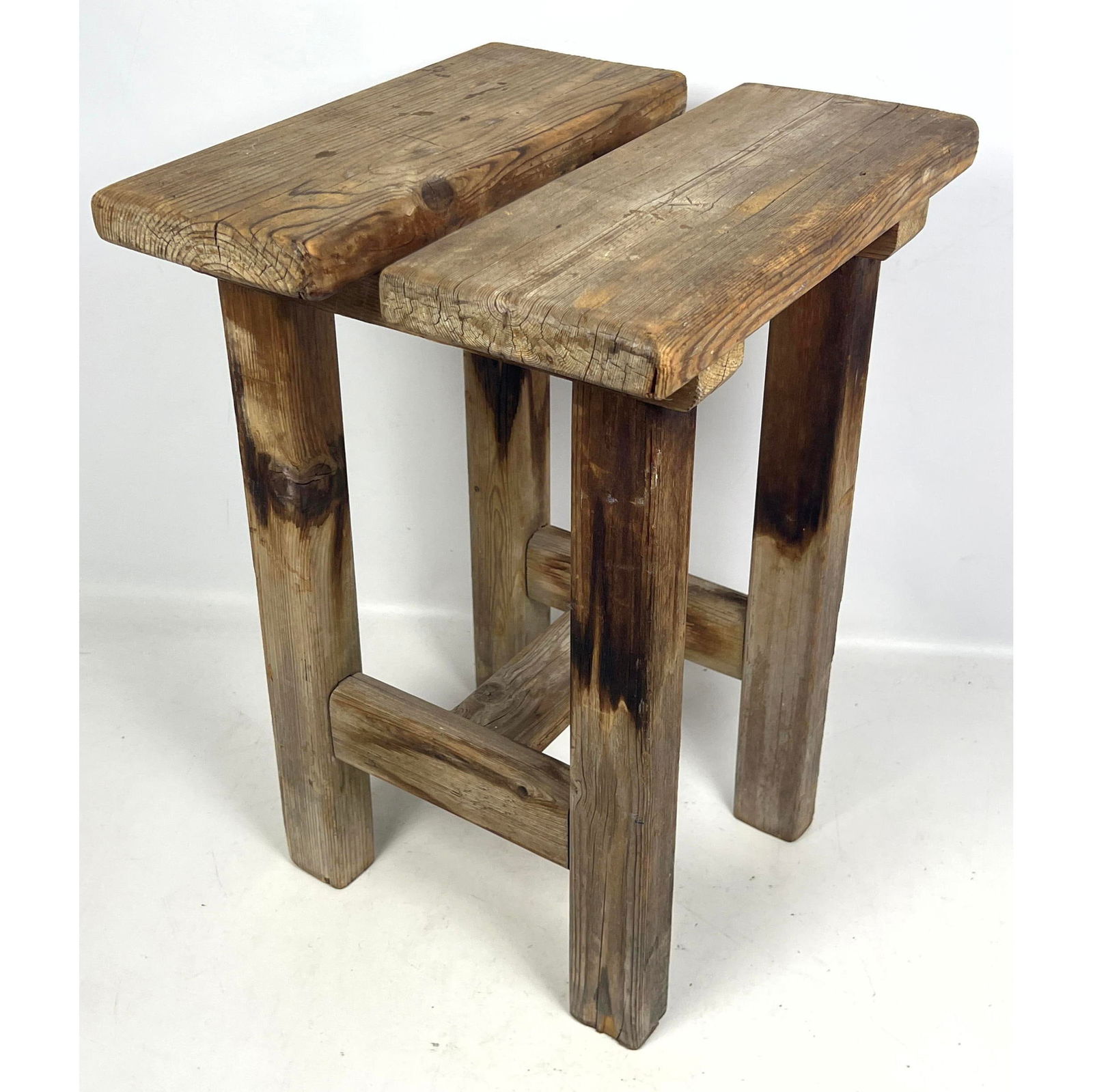 Vintage French stool. weathered pine. (1 of 8)