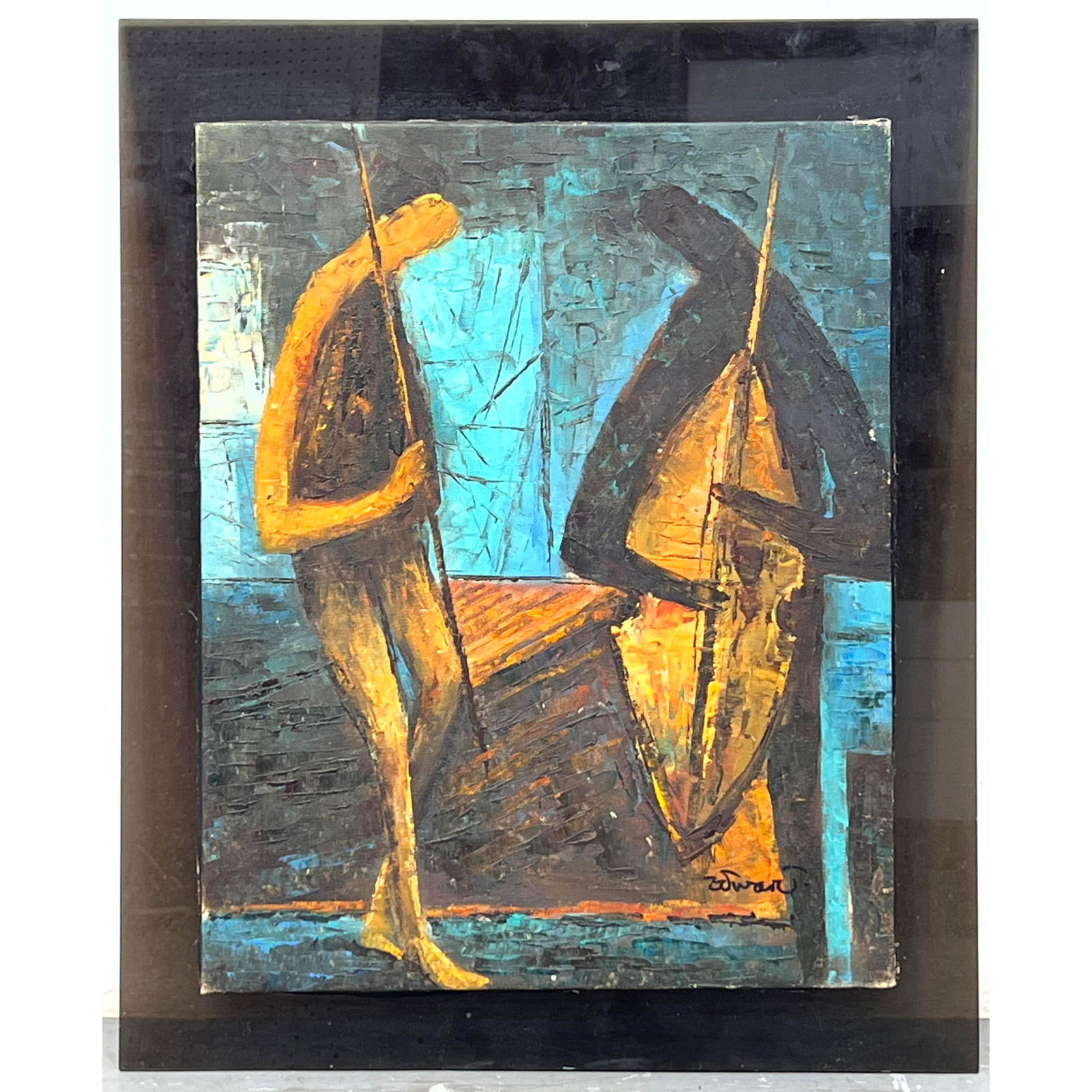 Signed Abstract Modern Painting. Mounted on acrylic. (1 of 6)