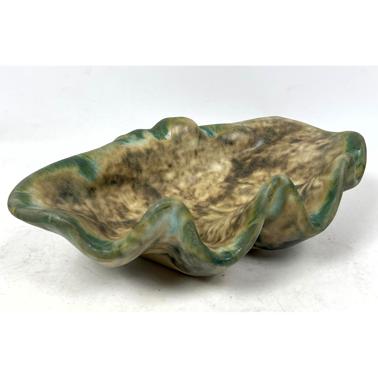 McCarty Pottery large jade sea shell Clam Sea Shell Bowl. Jade green glaze. (1 of 10)