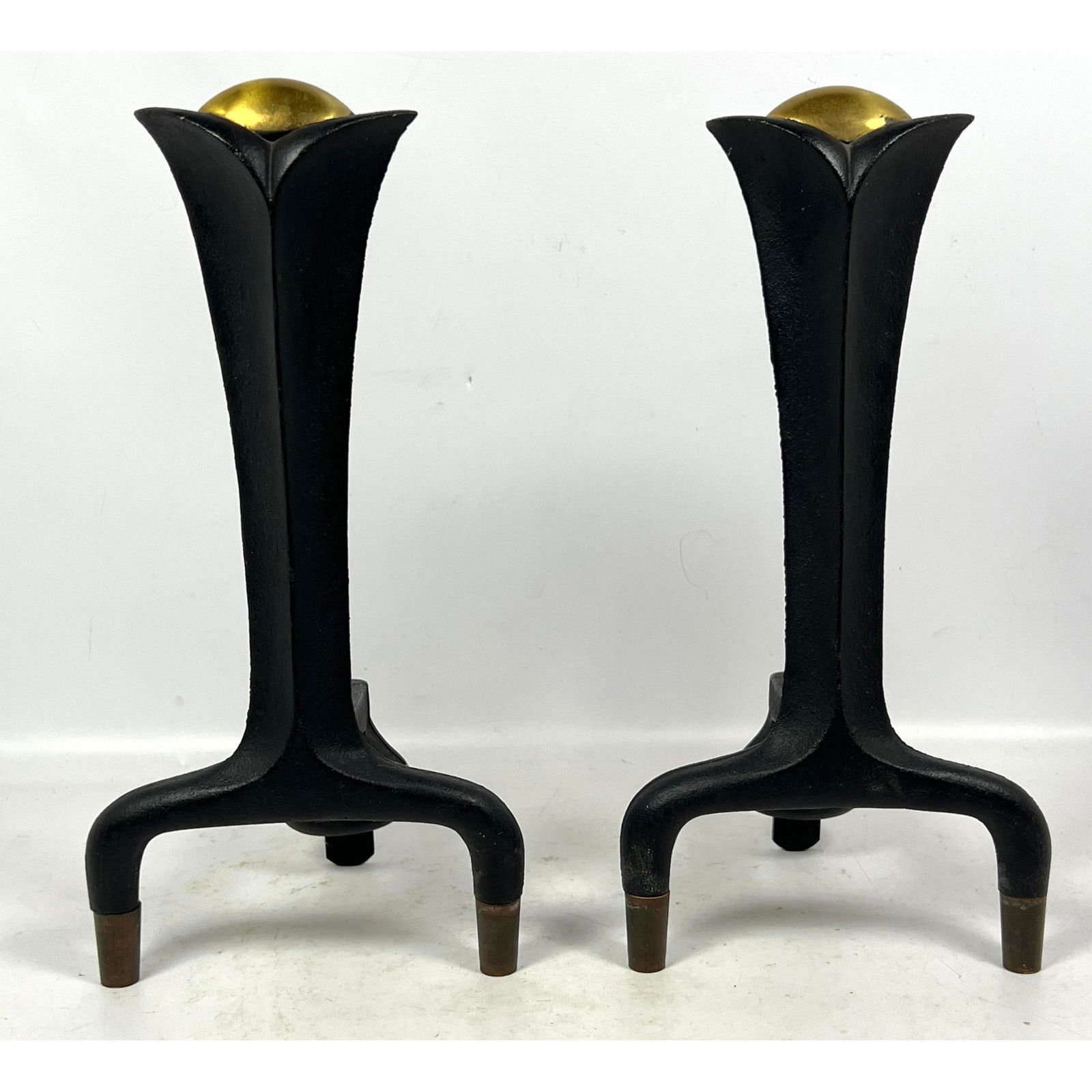 Donald Deskey Andirons for Bennett, 1940's Brass and Iron (1 of 9)