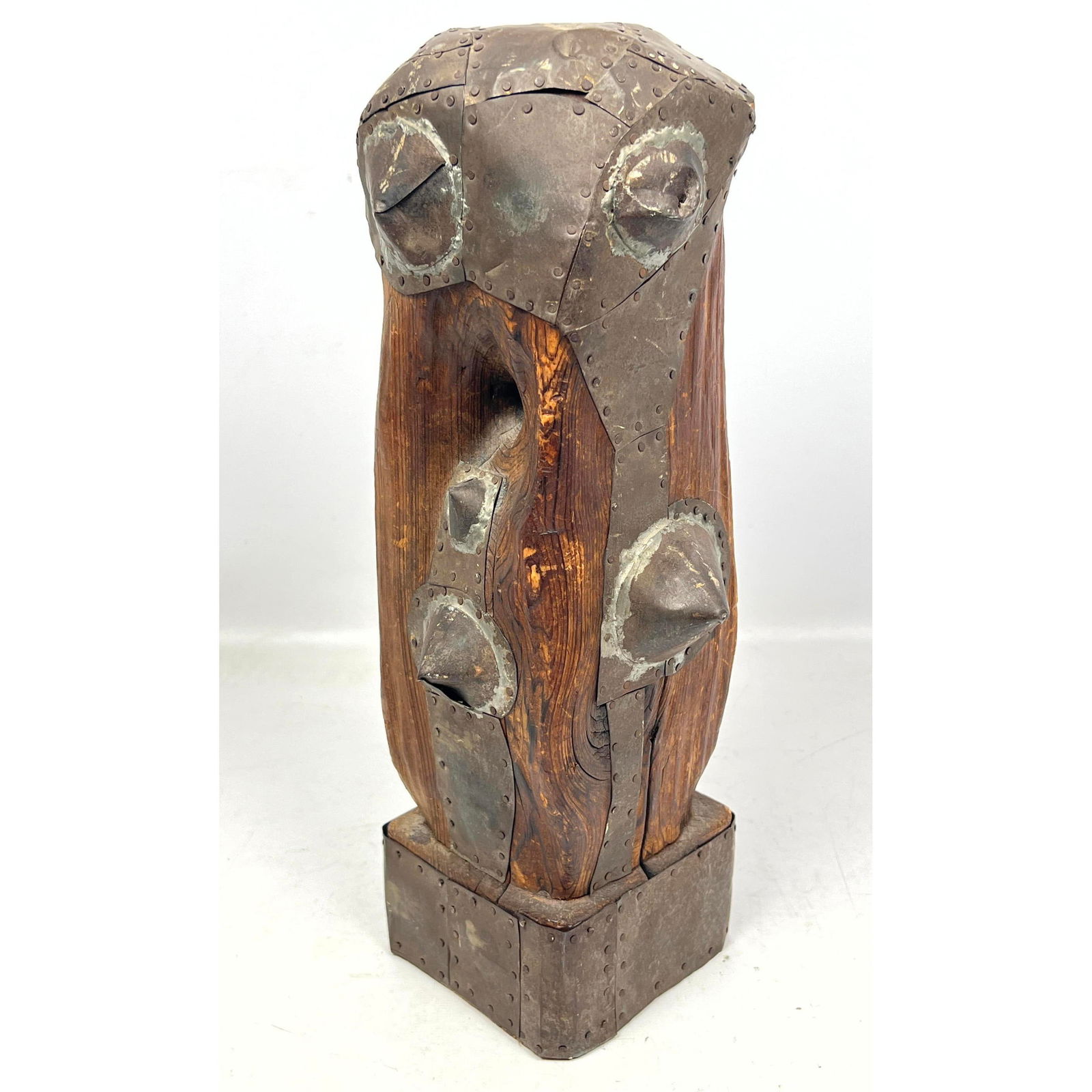 Brutalist Wood Brass Sculpture Signed Nelson 1960 (1 of 11)