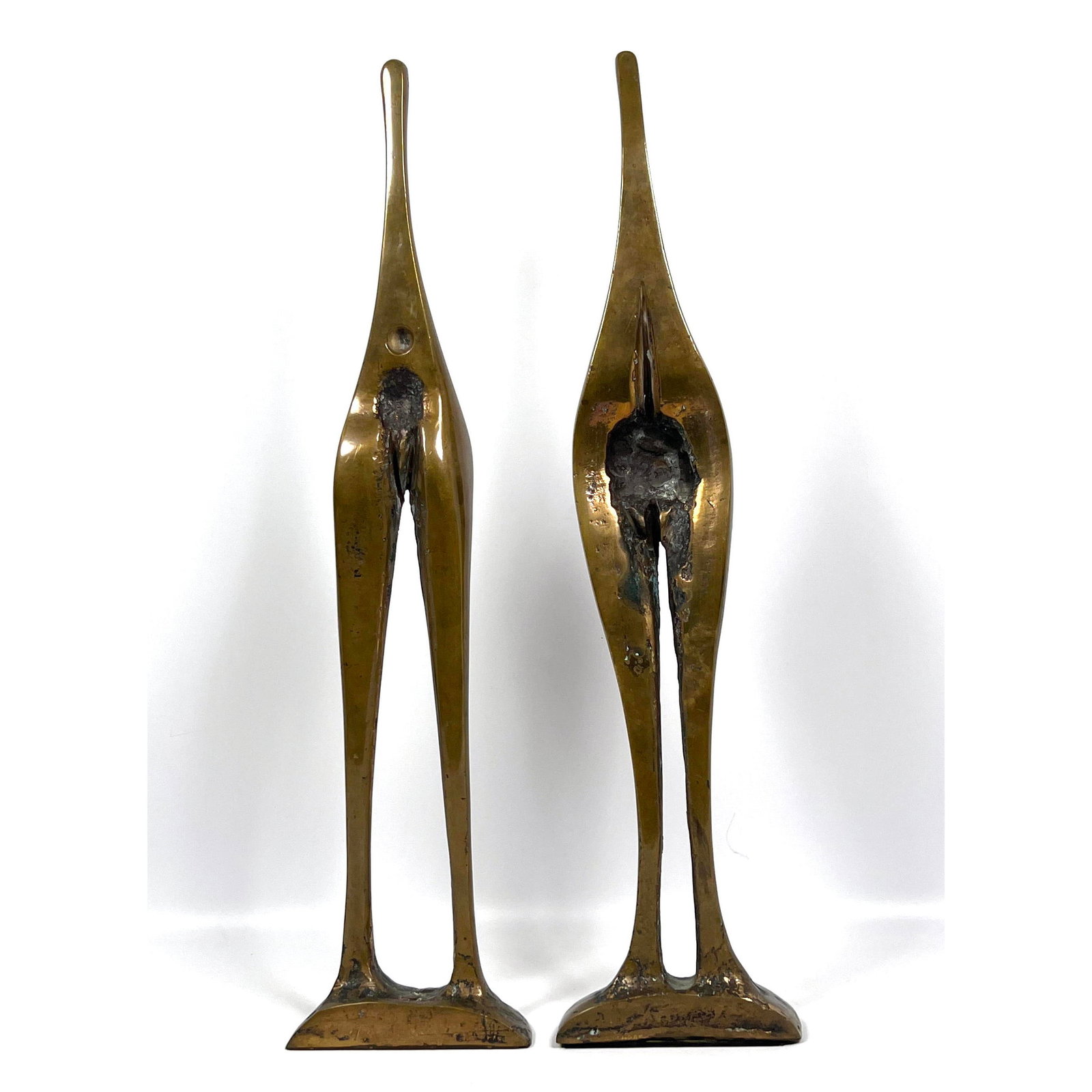 2pcs Abstract Bronze Sculptures. Very Heavy. Marked and numbered.: 2pcs Abstract Bronze Sculptures. Very Heavy. Marked and numbered. Dimensions: Height: 22 inches, Width: 5.5 inches, Depth: 3 inches. --- US Packing and Shipping charge: $95 Plus insurance at a rate of