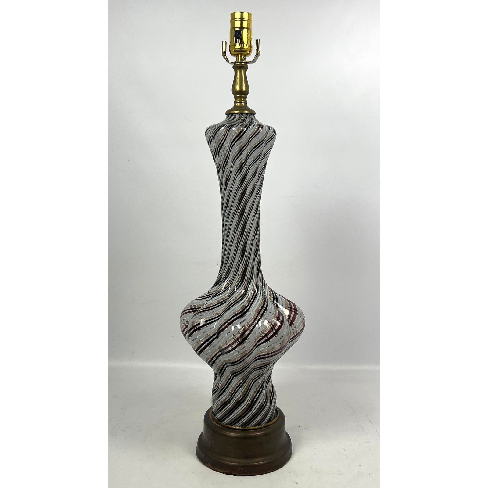 Murano Venetian Art Glass Table Lamp. Narrow Colored Stripes. Metal Base. (1 of 10)
