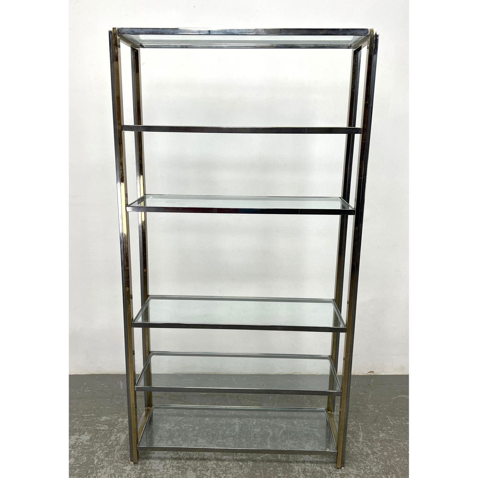 Mid Century Modern Etagere Shelf Unit. Inset Glass. Steel and brass plate. (1 of 8)