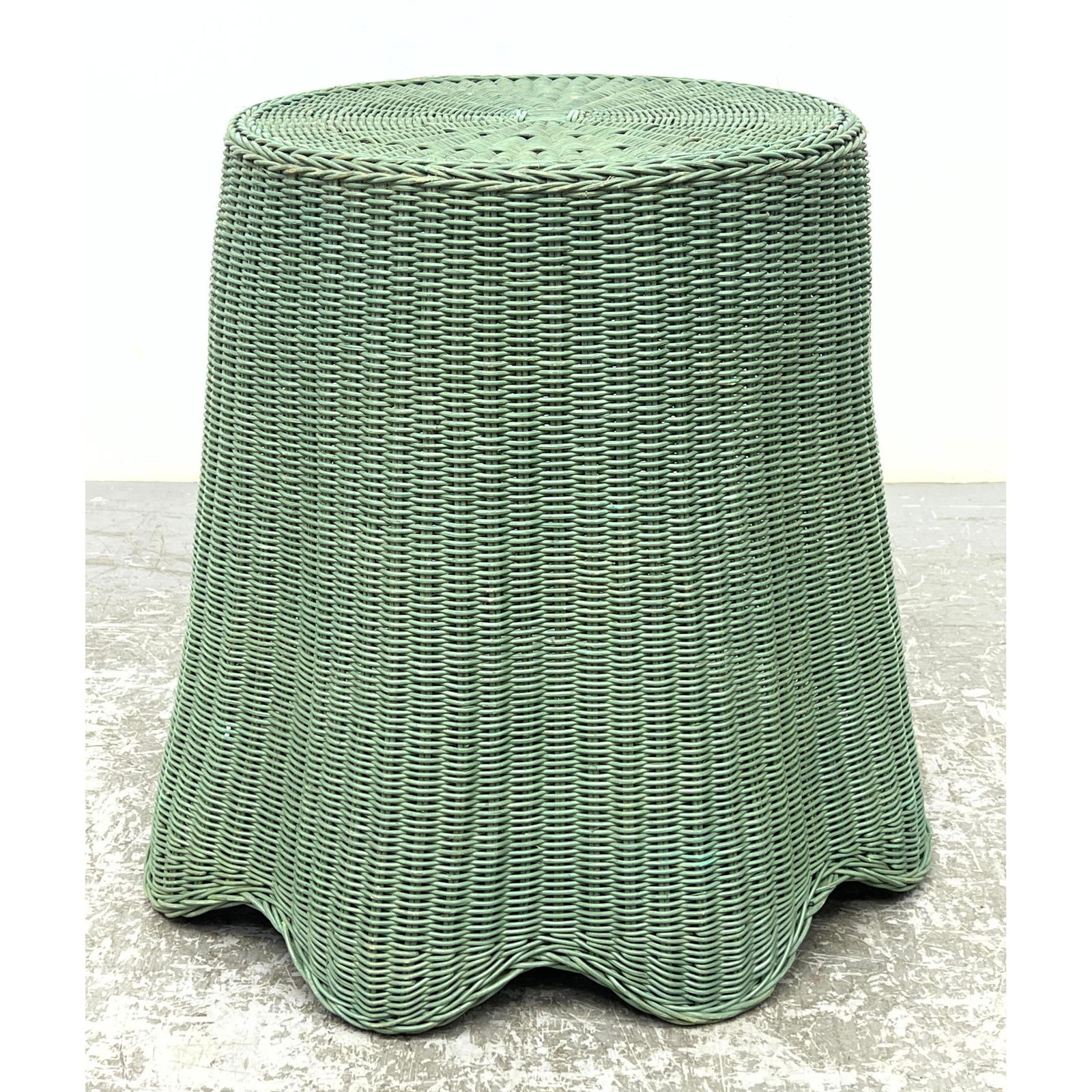 Trompe L'Oeil "Ghost" Table. Woven Rattan Wicker Side Table. Light green. (1 of 7)
