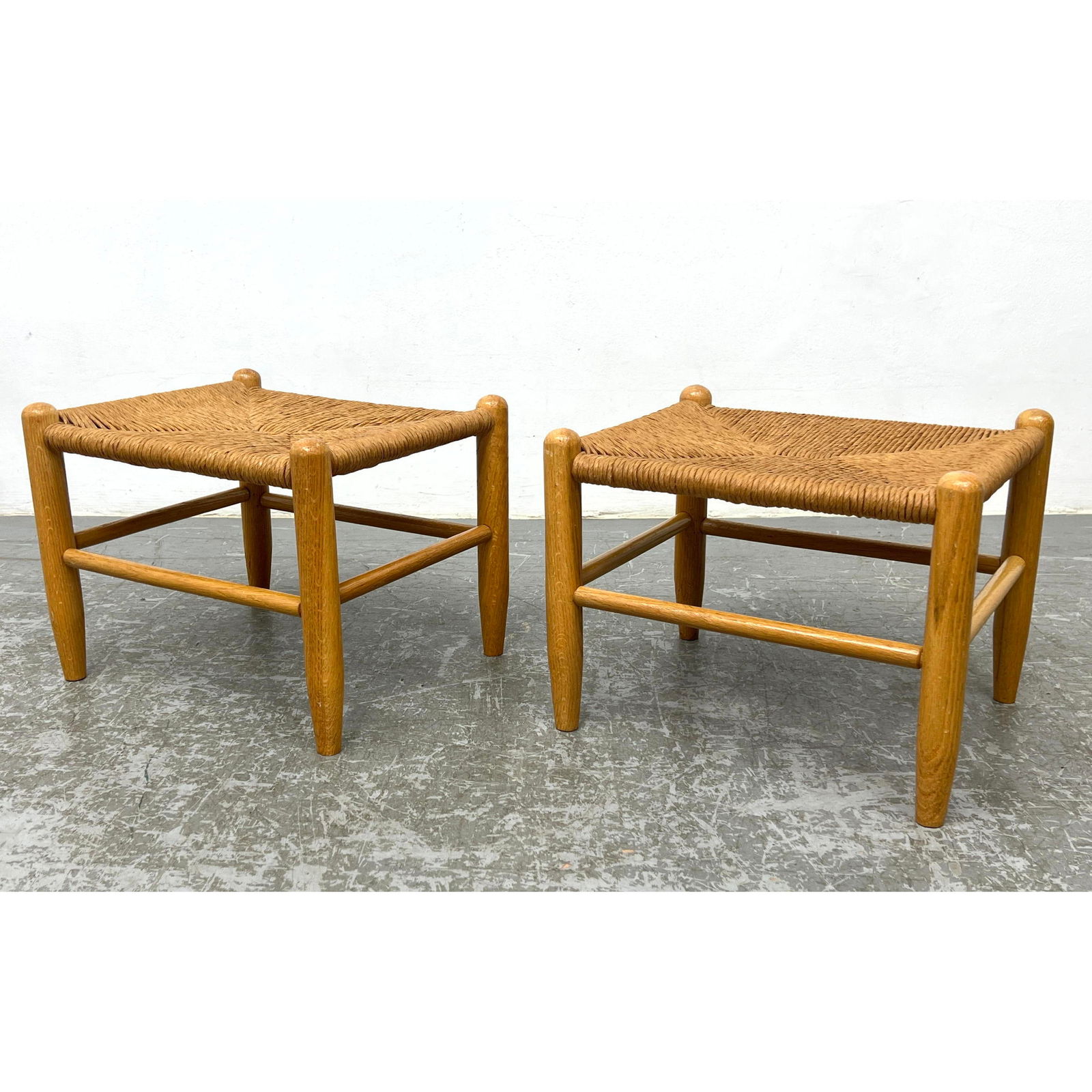 Pair Woven Cord Stool Ottomans. (1 of 11)