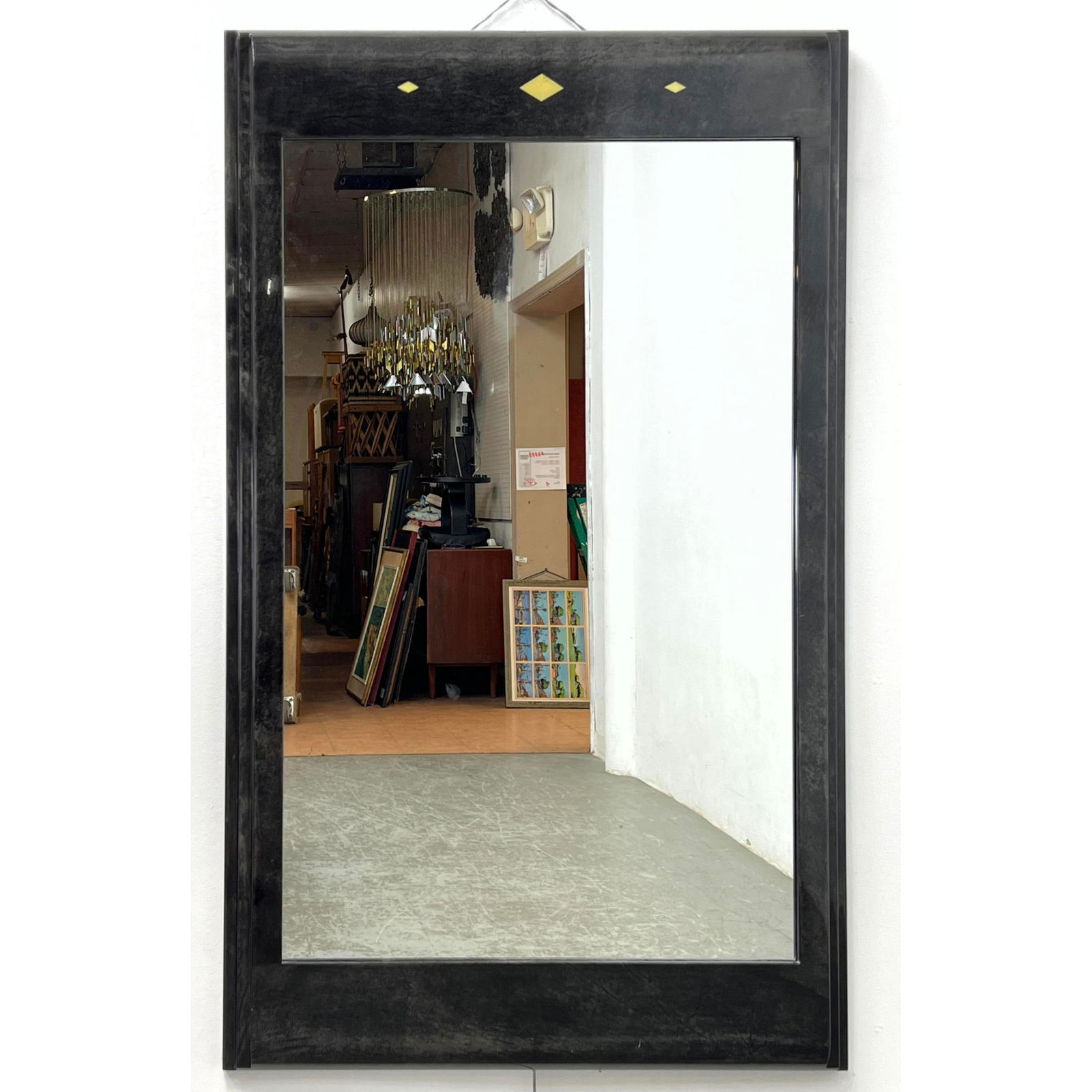 Karl Springer Style Goat Skin Wall Mirror. Small diamond accents. (1 of 7)
