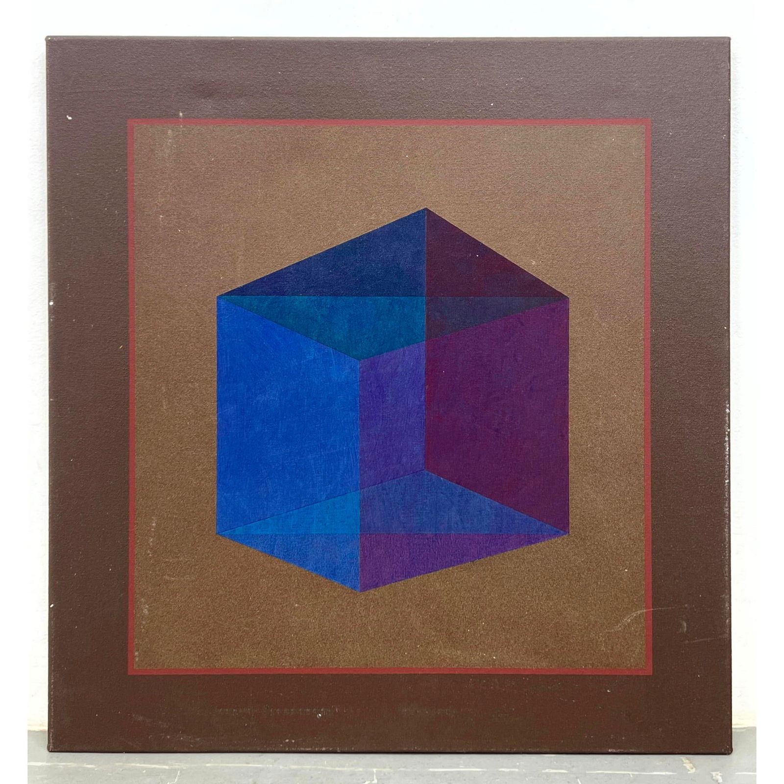 Modernist Op Art Painting. Blue, Purple Palette. Signed illegibly. "Keeping Still" April 1998. (1 of 12)