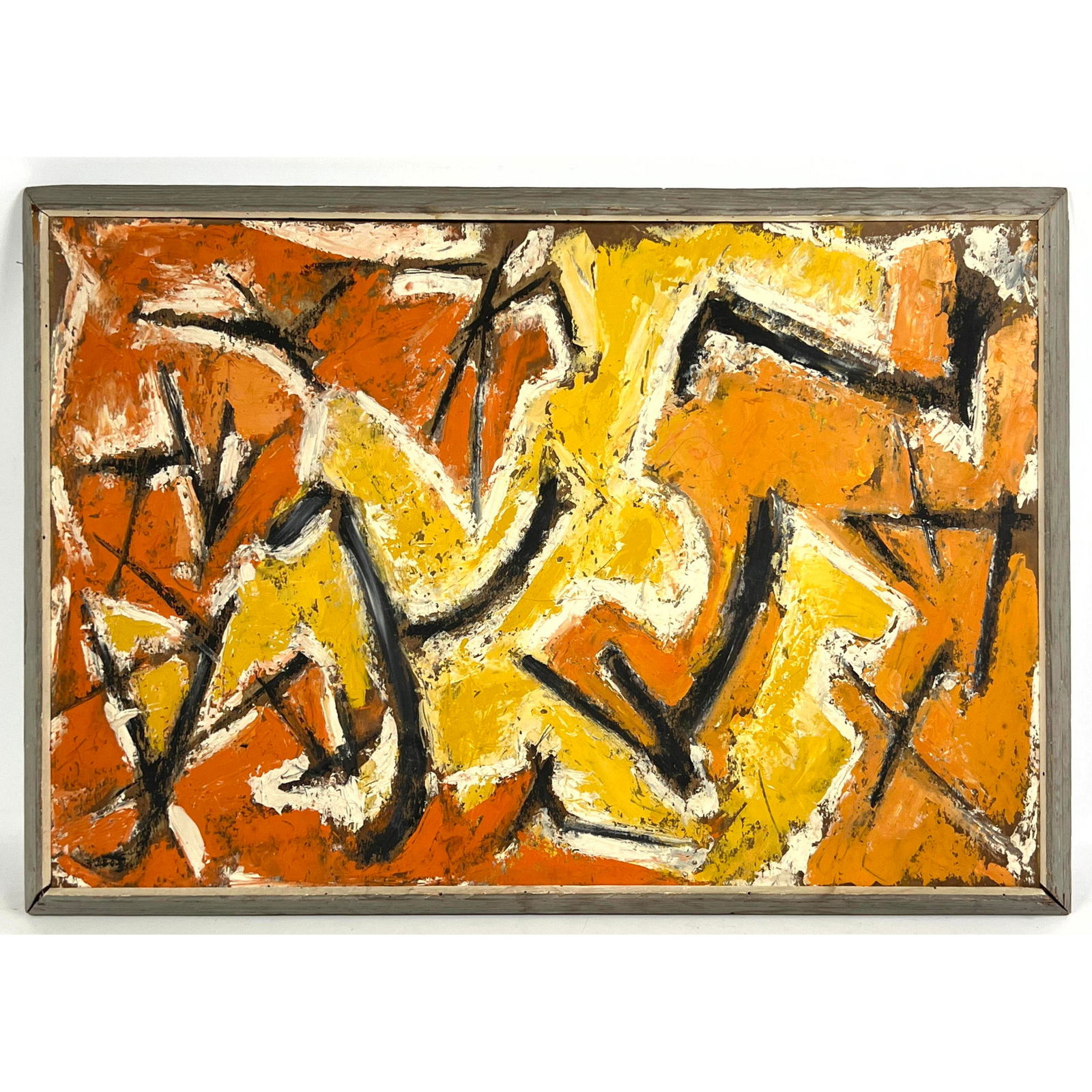 LEN KANTER oil painting on board. Abstract with orange, yellow, black and gray. Signed on back in Pe (1 of 8)