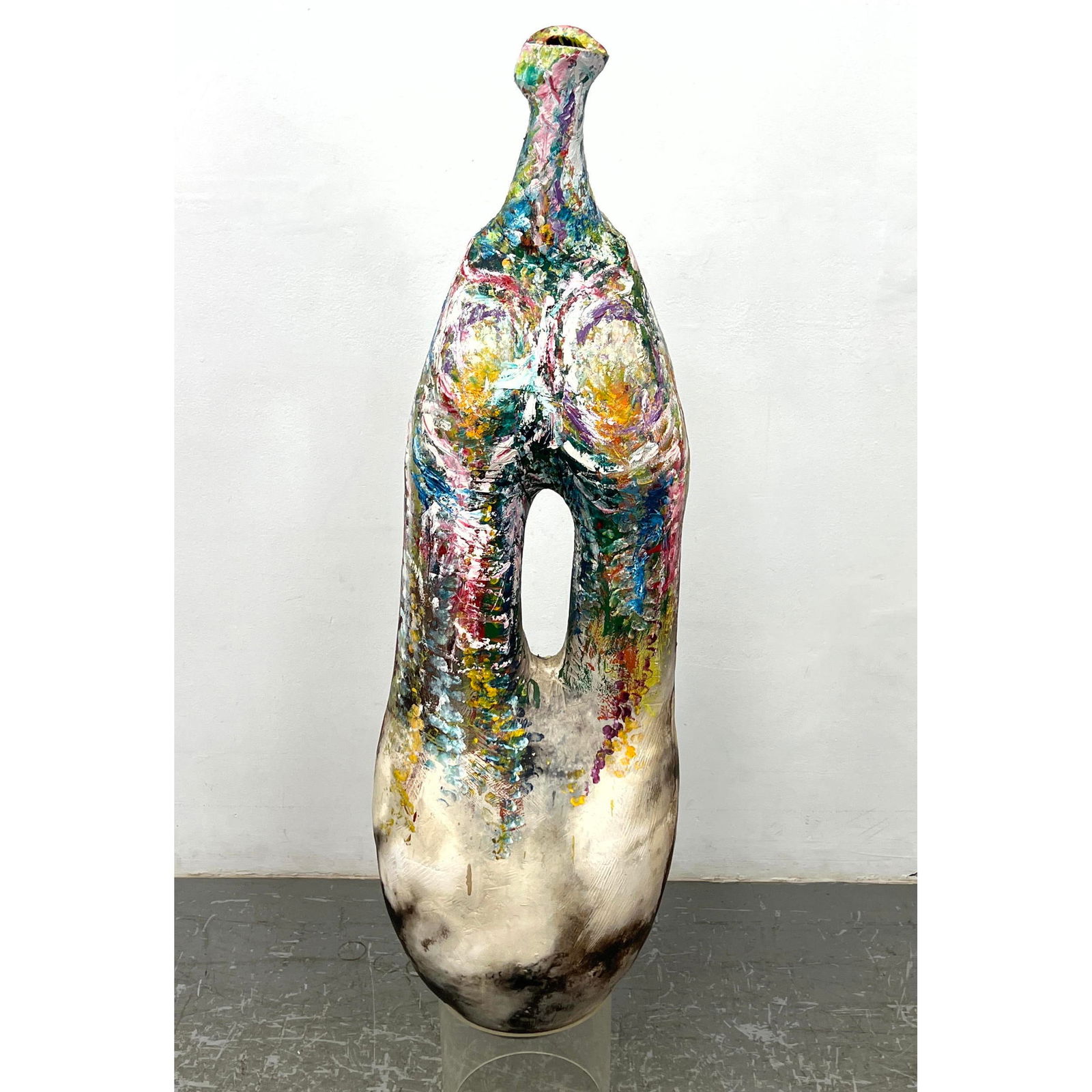 Large SYDNEY K HAMBURGER Painted Pottery Sculpture on Lucite stand. Unmarked (1 of 9)