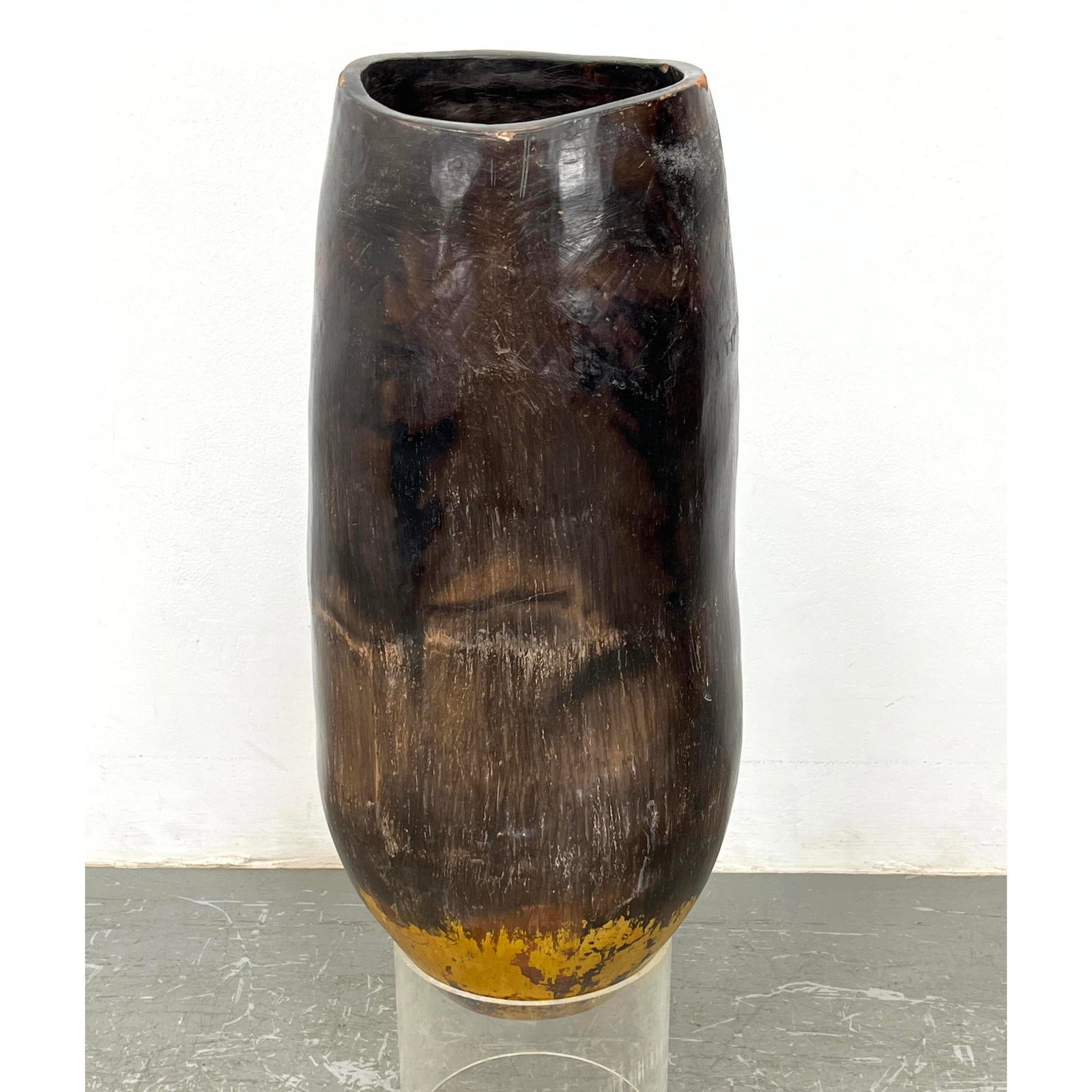 Large SYDNEY K HAMBURGER Raku Pottery Floor Sculpture on Lucite stand. Unmarked: Large SYDNEY K HAMBURGER Raku Pottery Floor Sculpture on Lucite stand. Unmarked Dimensions: Height: 29.5 inches, Width: 14.5 inches, Depth: 14.5 inches. --- - - We offer curbside delivery for most ite