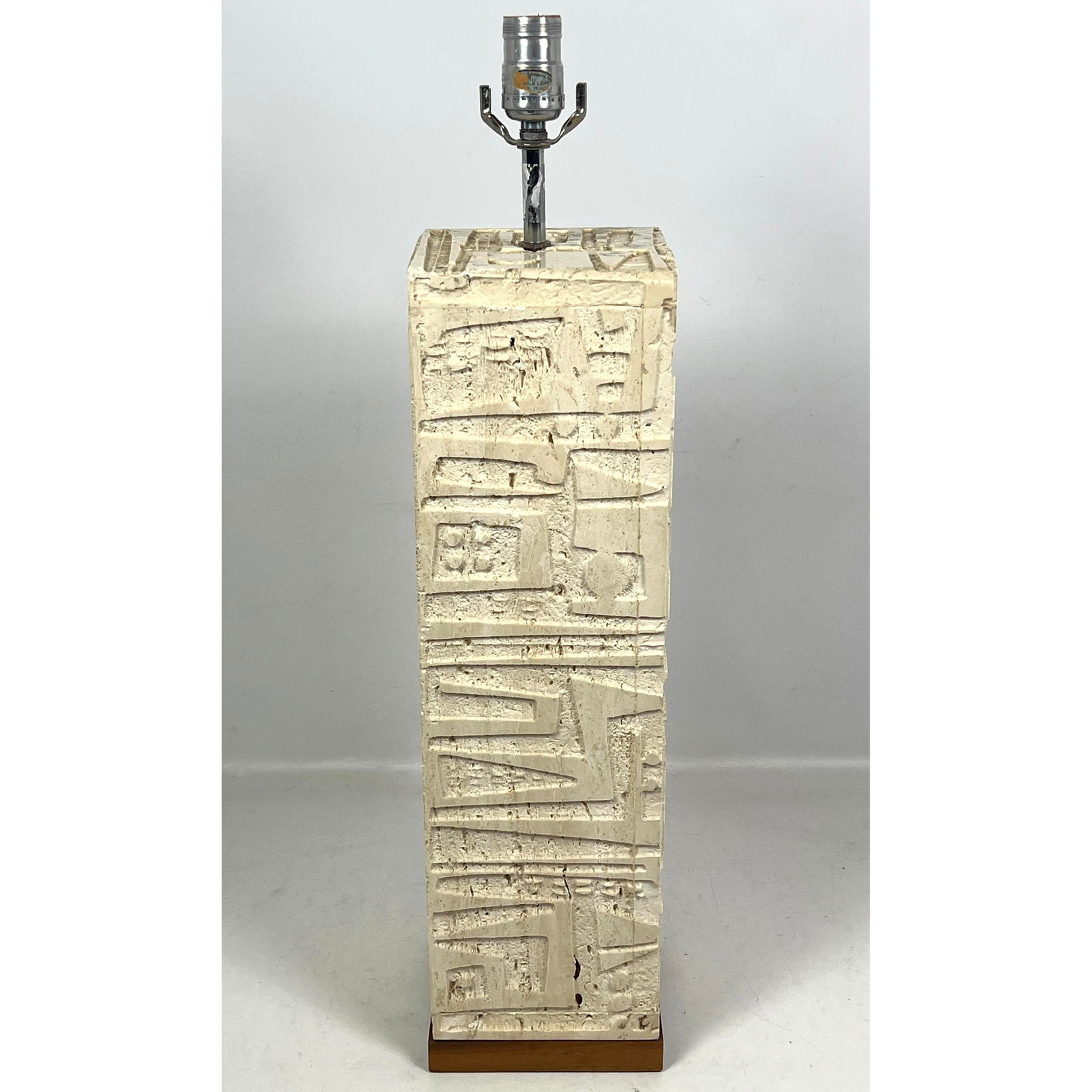 Fratelli Mannelli Style Large Carved Travertine Table Lamp with Walnut Base. (1 of 11)