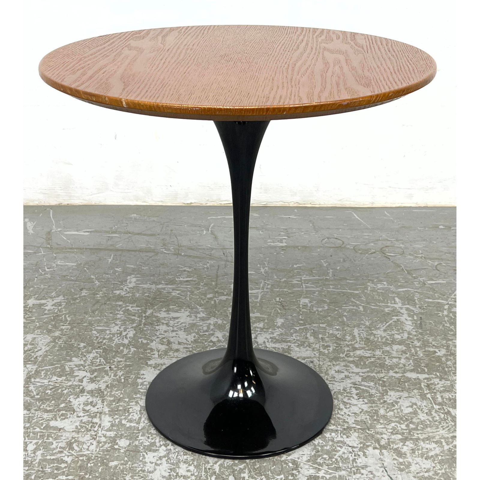 Tulip style Modernist side table. Black Tulip Base supports wood top. (1 of 10)