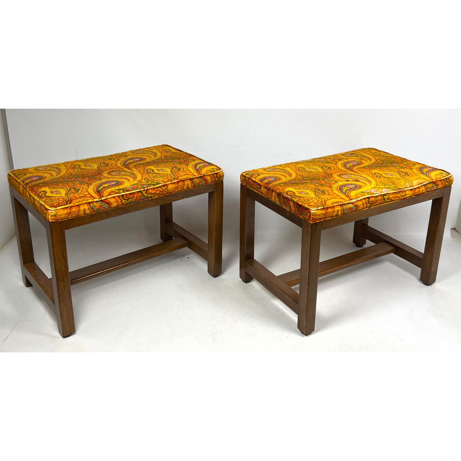 Pair Edward Wormley for Dunbar stool bench. Matching table in picture 8 not included, but available (1 of 8)