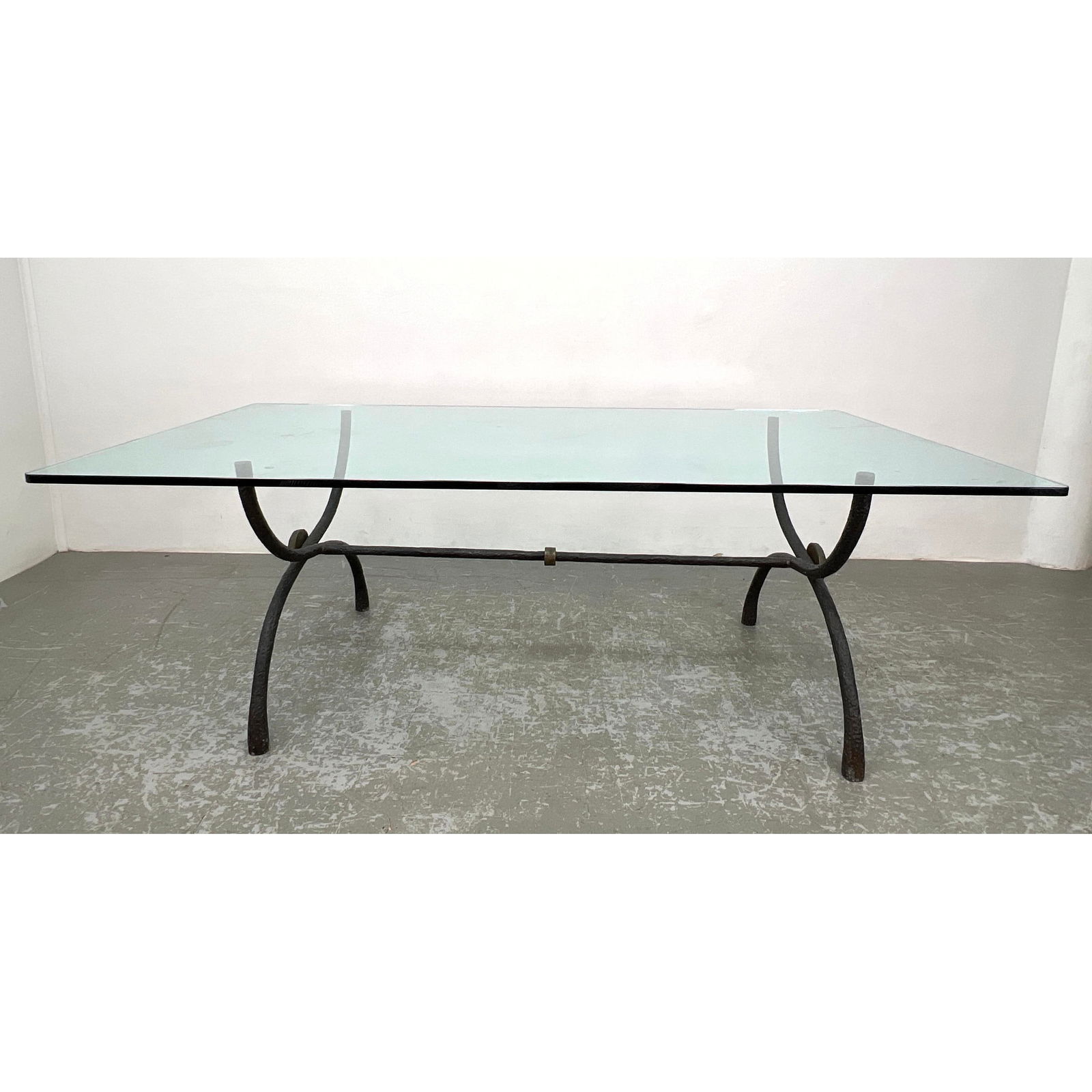 Heavy Iron Base Glass Top Dining Table. Arched form. Giacometti style. Modernist design. .75 inch gl (1 of 11)