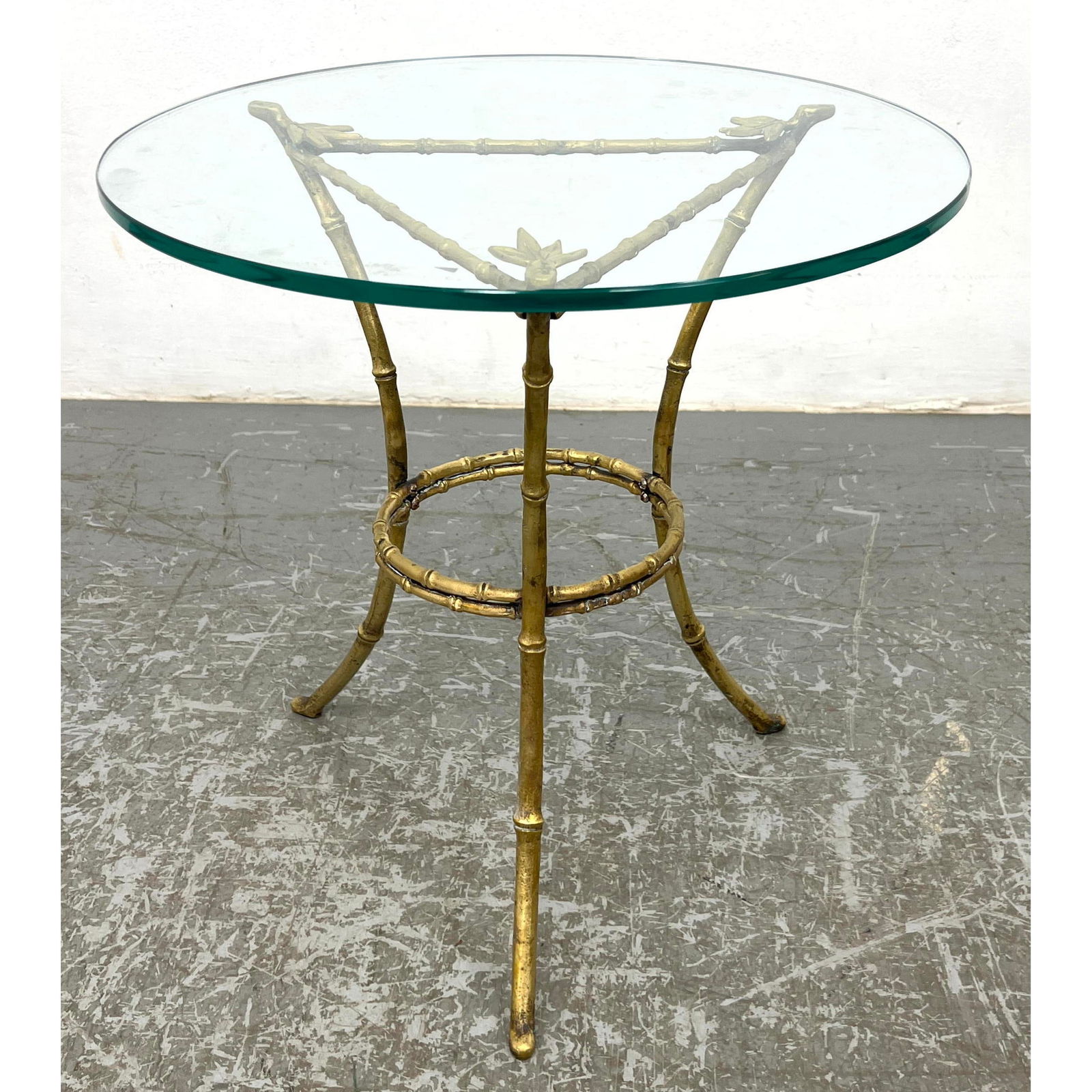 Italian Gilt Iron Tabouret Side Table. Faux Bamboo with Glass Top. (1 of 8)