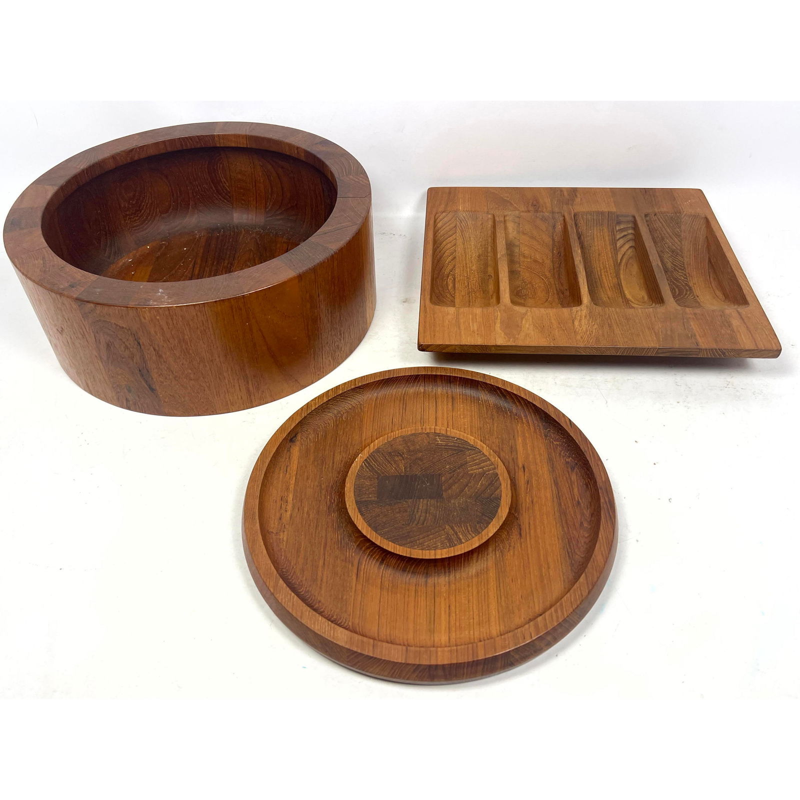 3pc JENS QUISTGAARD Teak DANSK Table Ware. Salad Bowl, Divided small Tray. Round Cheese and Crackers (1 of 18)