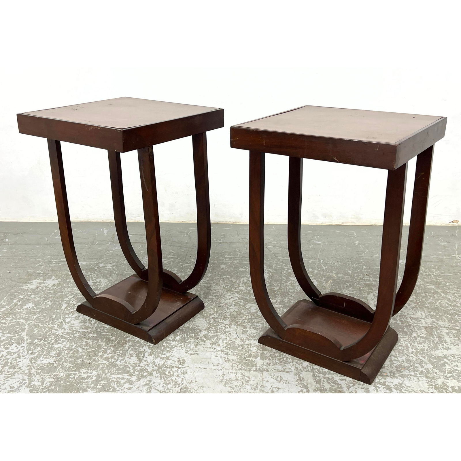 Pr Art Deco Side End tables.  U Form base supports square top. (1 of 12)