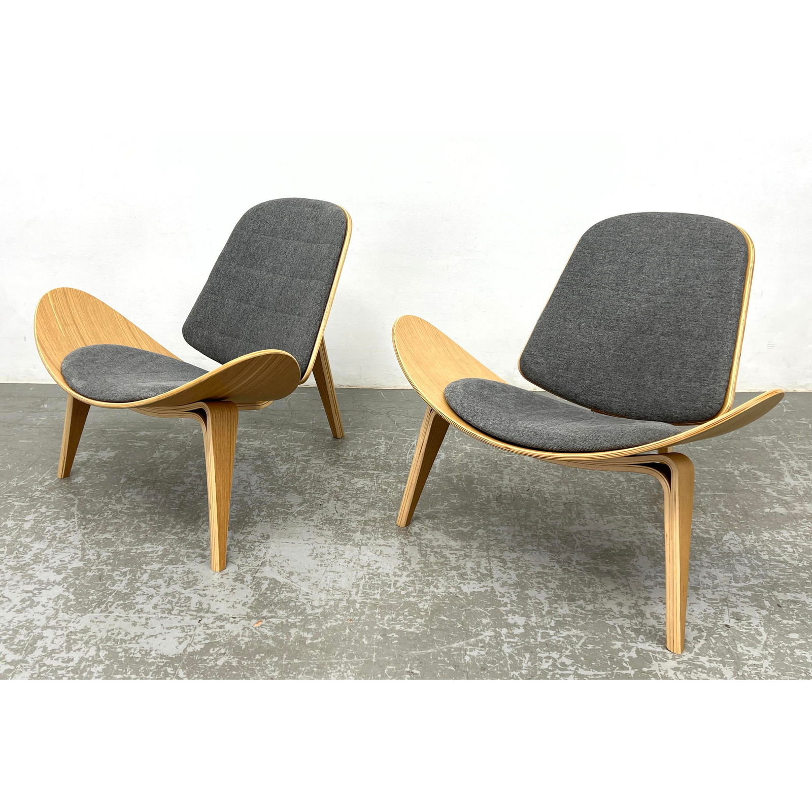 Pr Hans Wegner style Shell style Lounge Chairs. 2nd Pair. Laminated plywood frames with upholstered (1 of 14)