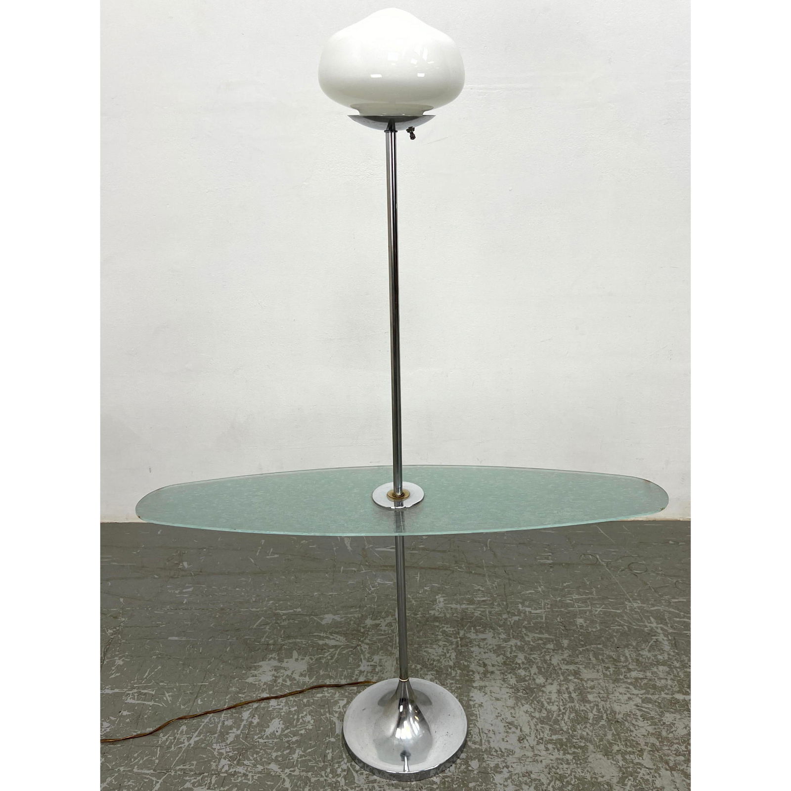 Chrome Glass Table Floor Lamp. Oval Textured Glass Table Surface. (1 of 8)