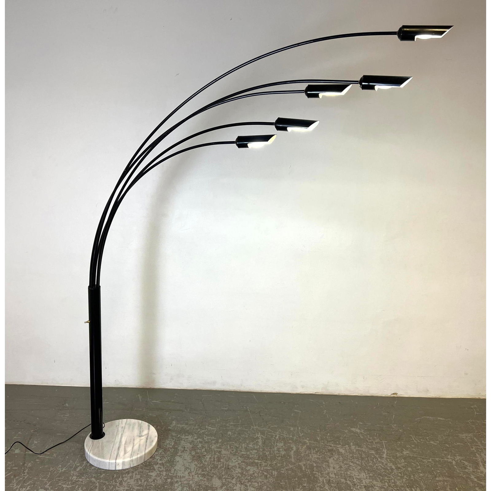 Italian style Metal and Marble Base Floor Lamp. Spray style with 5 bowed black metal tube arms and c (1 of 10)