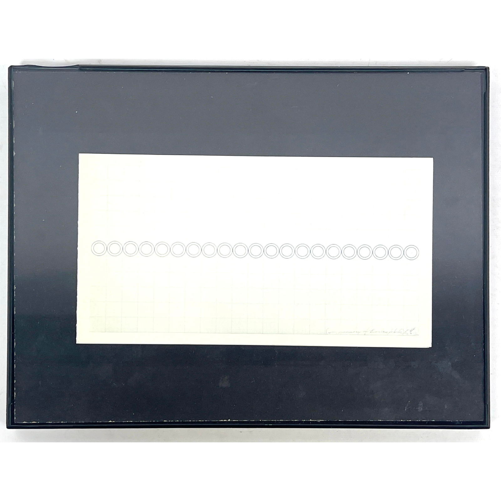 DAN FLAVIN offset lithograph Flyer. 1973. Leo Castelli on Back.: DAN FLAVIN offset lithograph Flyer. 1973. Leo Castelli on Back. Dimensions: Frame Height: 8.75 inches, Frame Width: 11 inches. - Image Size: Image Height: 4.5 inches, Image Width: 8.25 inches. --- US