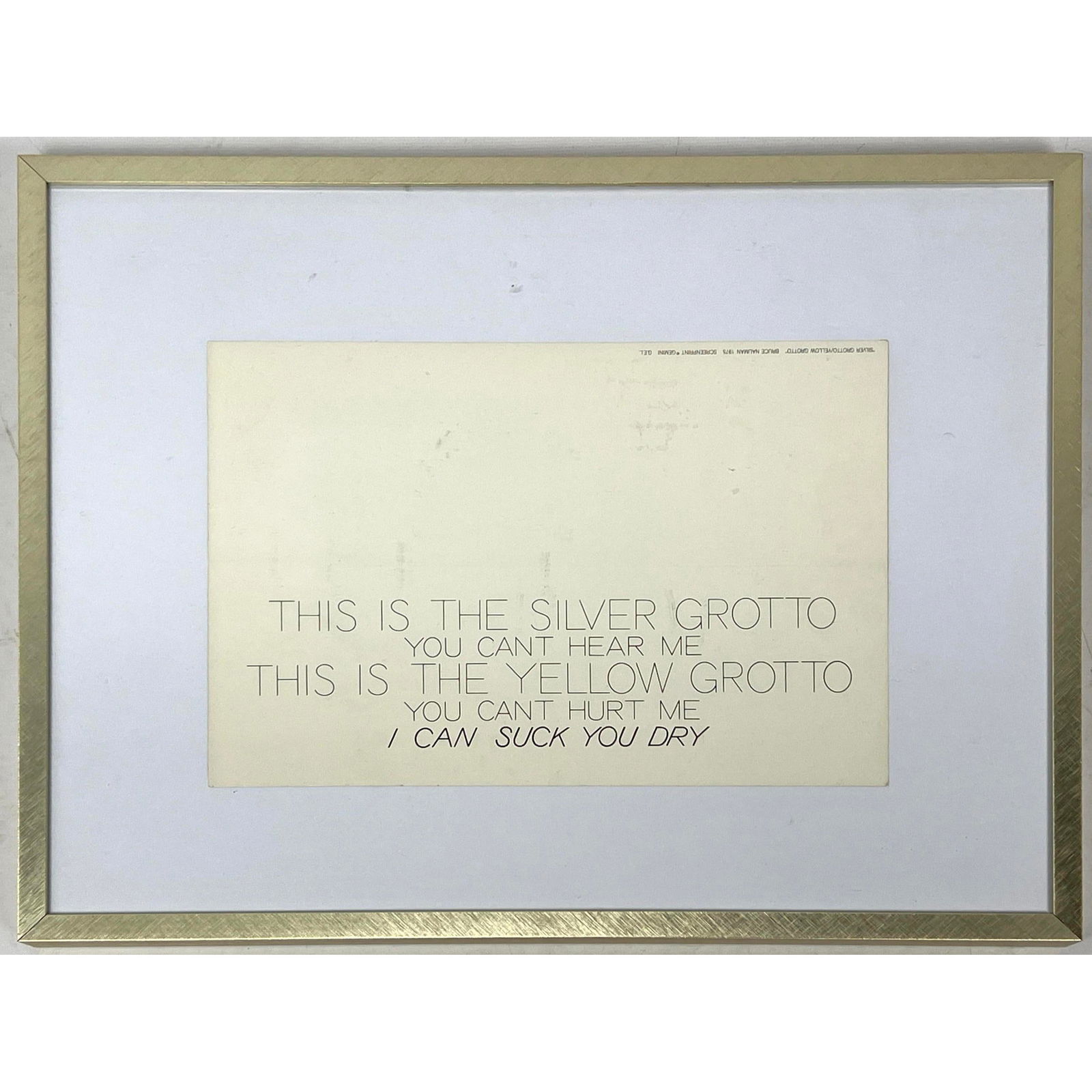 Bruce Nauman 1975 offset Lithograph flyer. This is the Silver Grotto. (1 of 7)