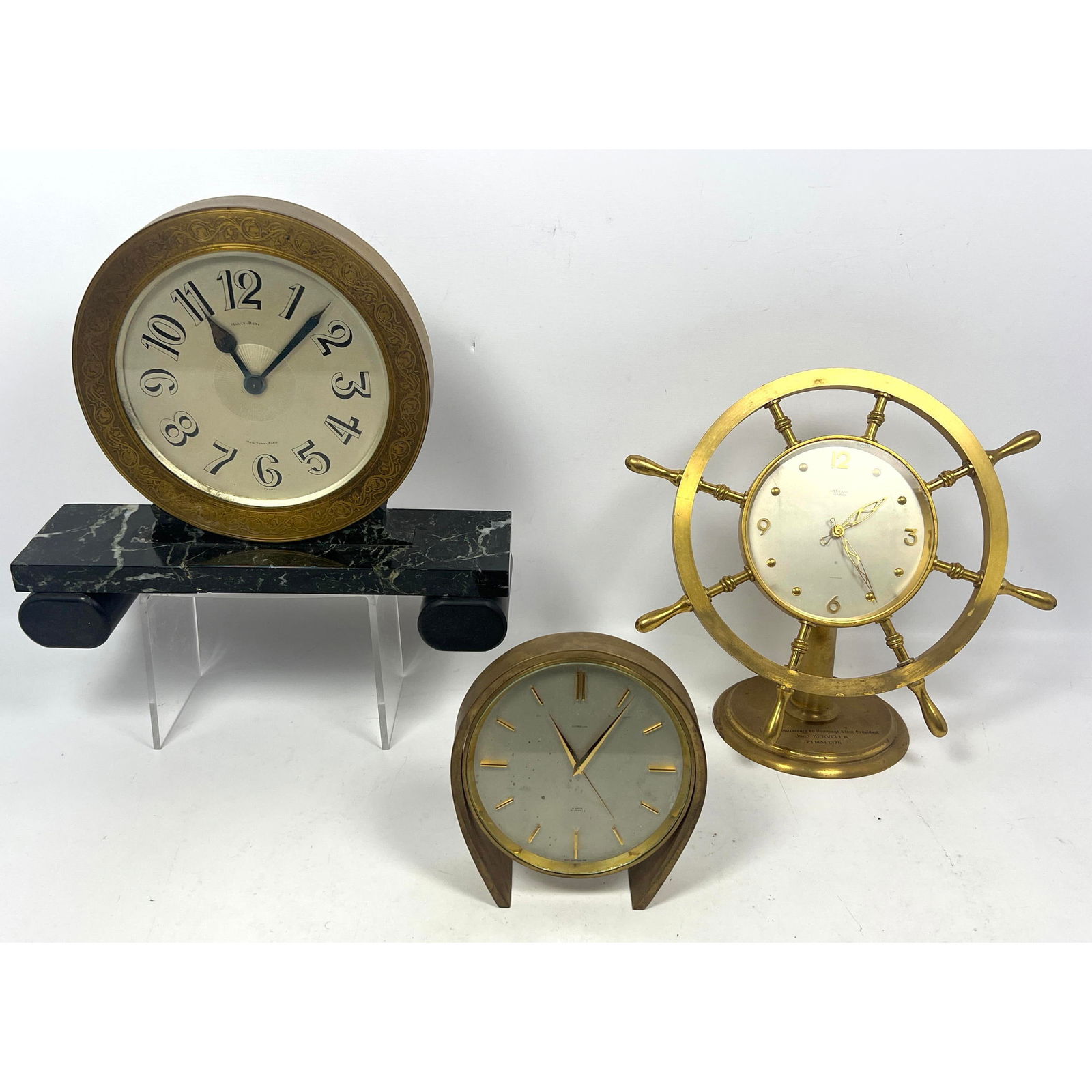 3pc Assorted Mid Century clocks, nautical and deco marble mantle clock (1 of 19)