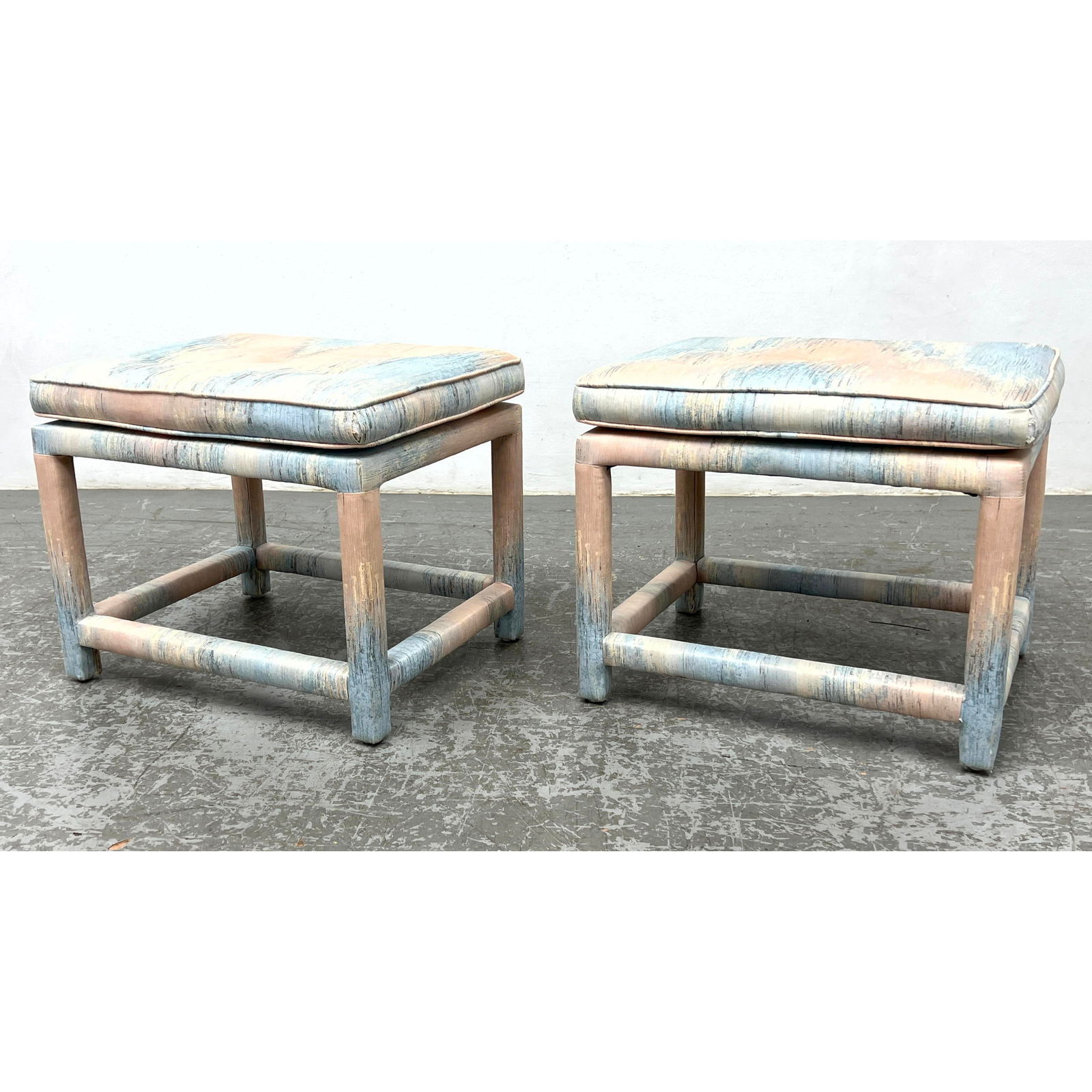 Pair Upholstered Mid Century Milo Baughman Style Stools Benches (1 of 12)