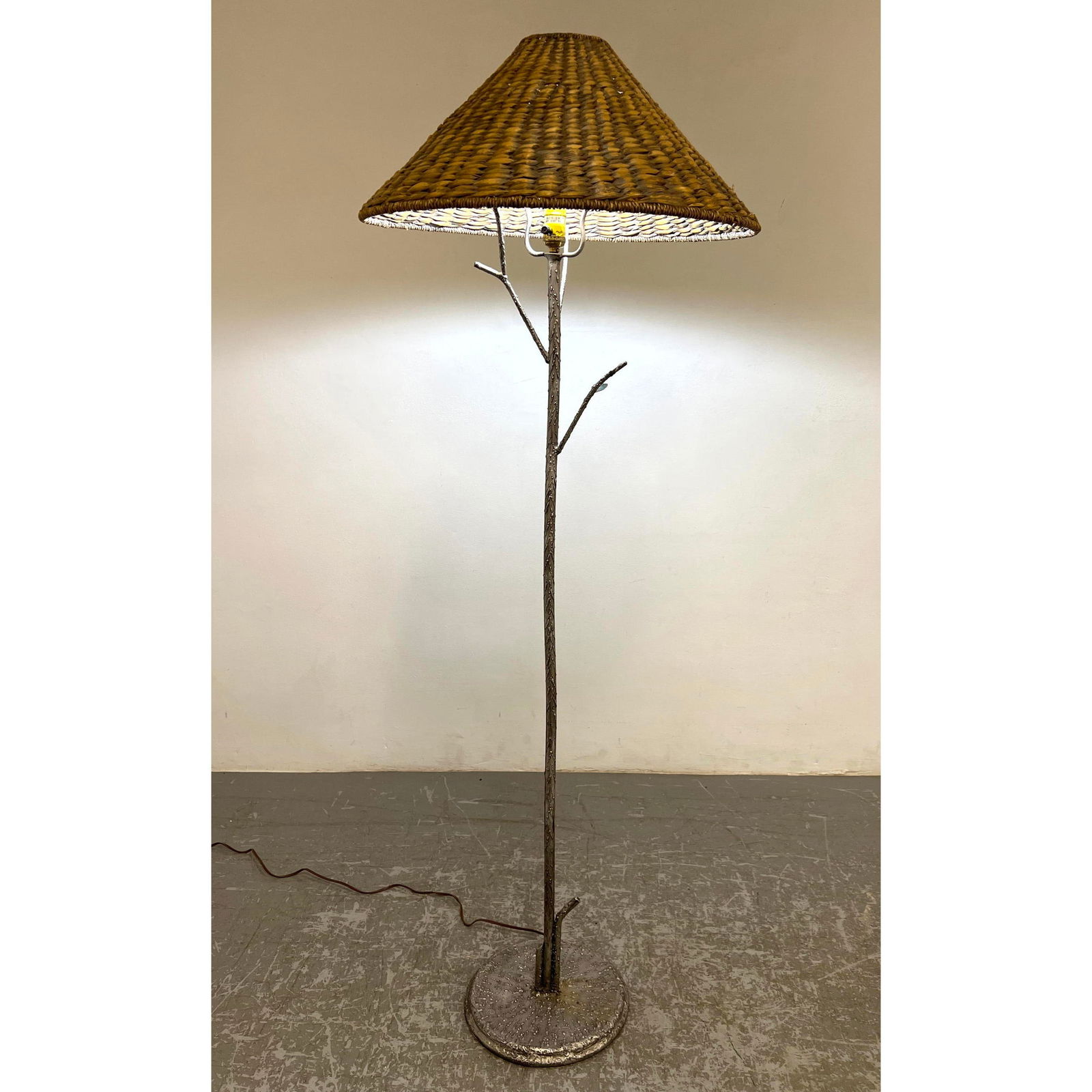 Metal Tree Form Floor Lamp with Woven Shade Lamp (1 of 9)