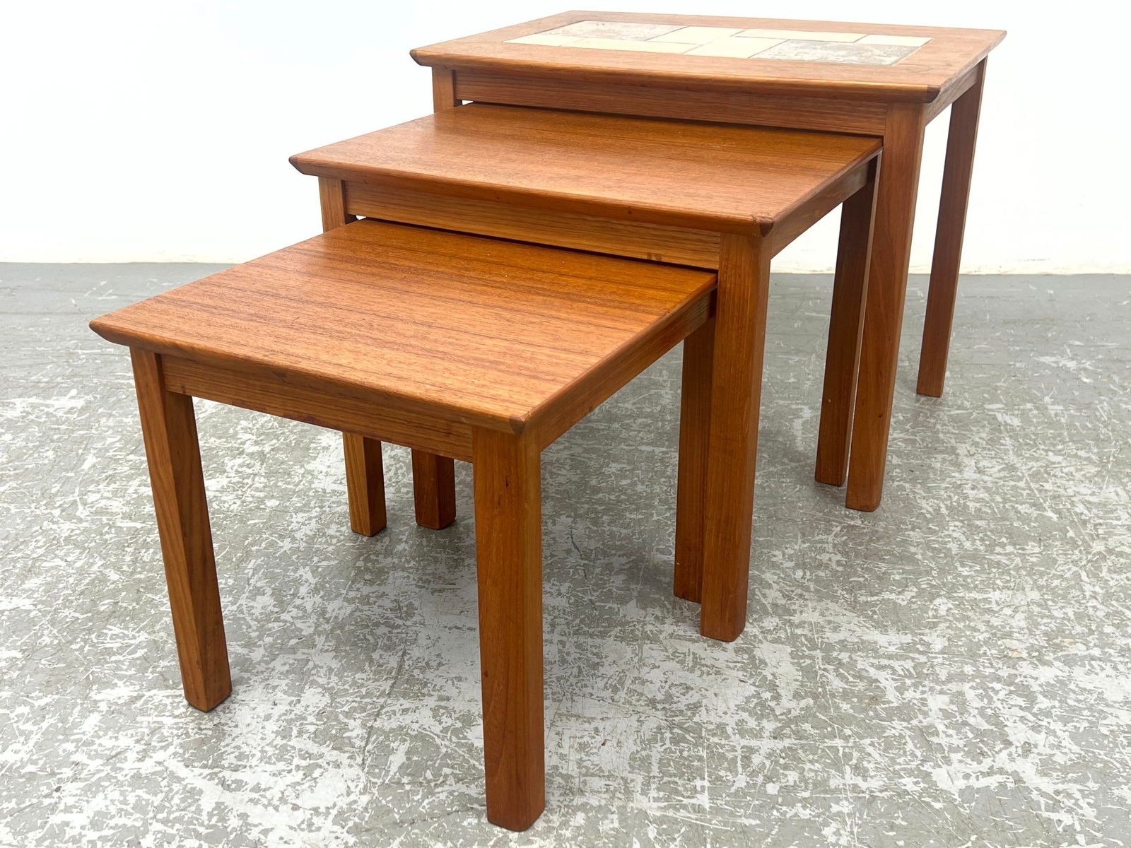 Danish Modern Teak Tile Top Nesting Side Tables. Toften. Branded Made in Denmark. (1 of 14)