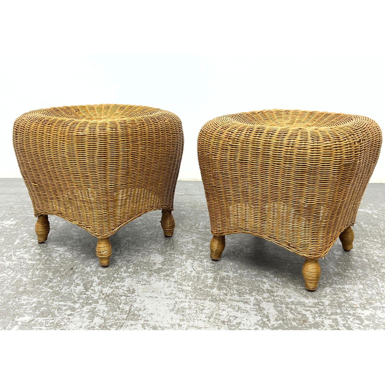 Pair woven wicker stool Ottomans. (1 of 11)
